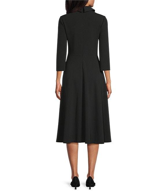 Investments Scuba Crepe 3/4 Sleeve Point Collar Fit And Flare Midi Dress Product Image