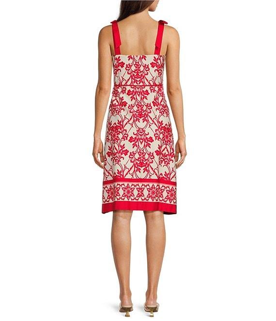 Anne Klein Chiffon Floral Print Square Neck Sleeveless A-Line Dress Product Image