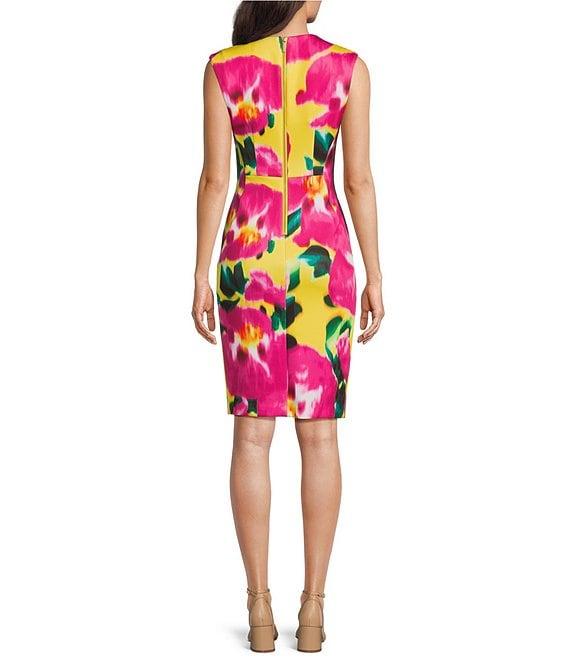 Calvin Klein V-Neck Daffodil Scuba Sheath Dress Product Image