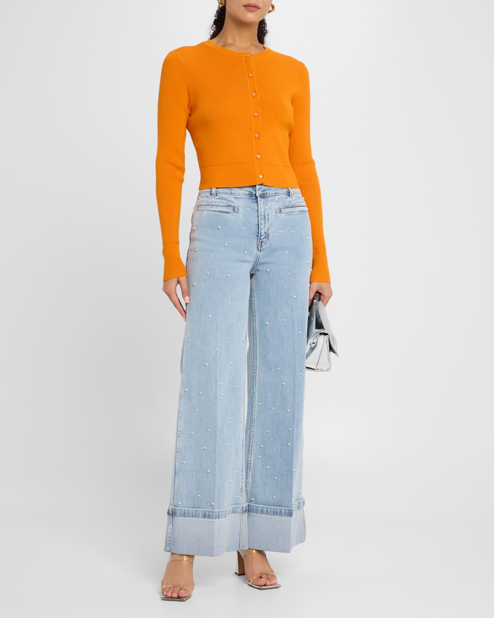 Raquel Pearl-Embellished Cuffed Jeans Product Image