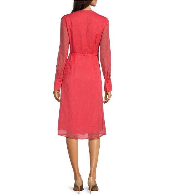 BOSS by Hugo Boss Dosala V-Neck Long Sheer Sleeve Wrap Midi Dress Product Image