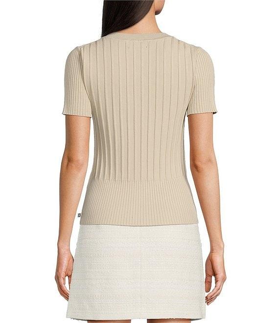 KARL LAGERFELD PARIS Knit Scoop Neck Short Sleeve Ribbed Top Product Image