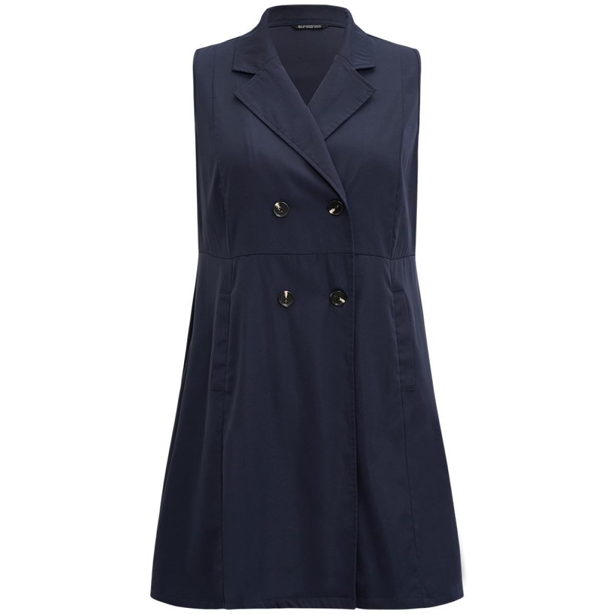 Plus Size Plain Pocket Button Through Suit Collar Coat Women DarkBlue Casual Plain Ladies Dailywear Winter Coats BloomChic 28/5X Product Image