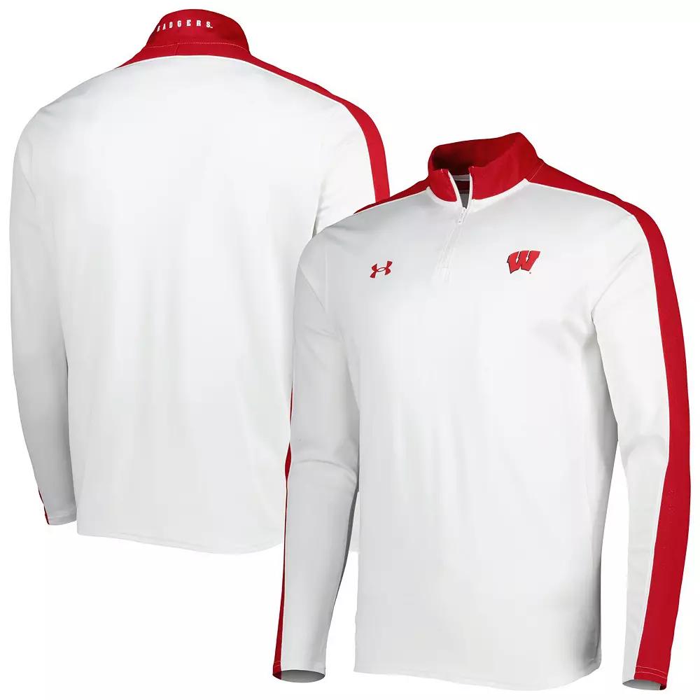 Men's Under Armour White Wisconsin Badgers Lightweight Mock Neck Performance Quarter-Zip Jacket,  Product Image