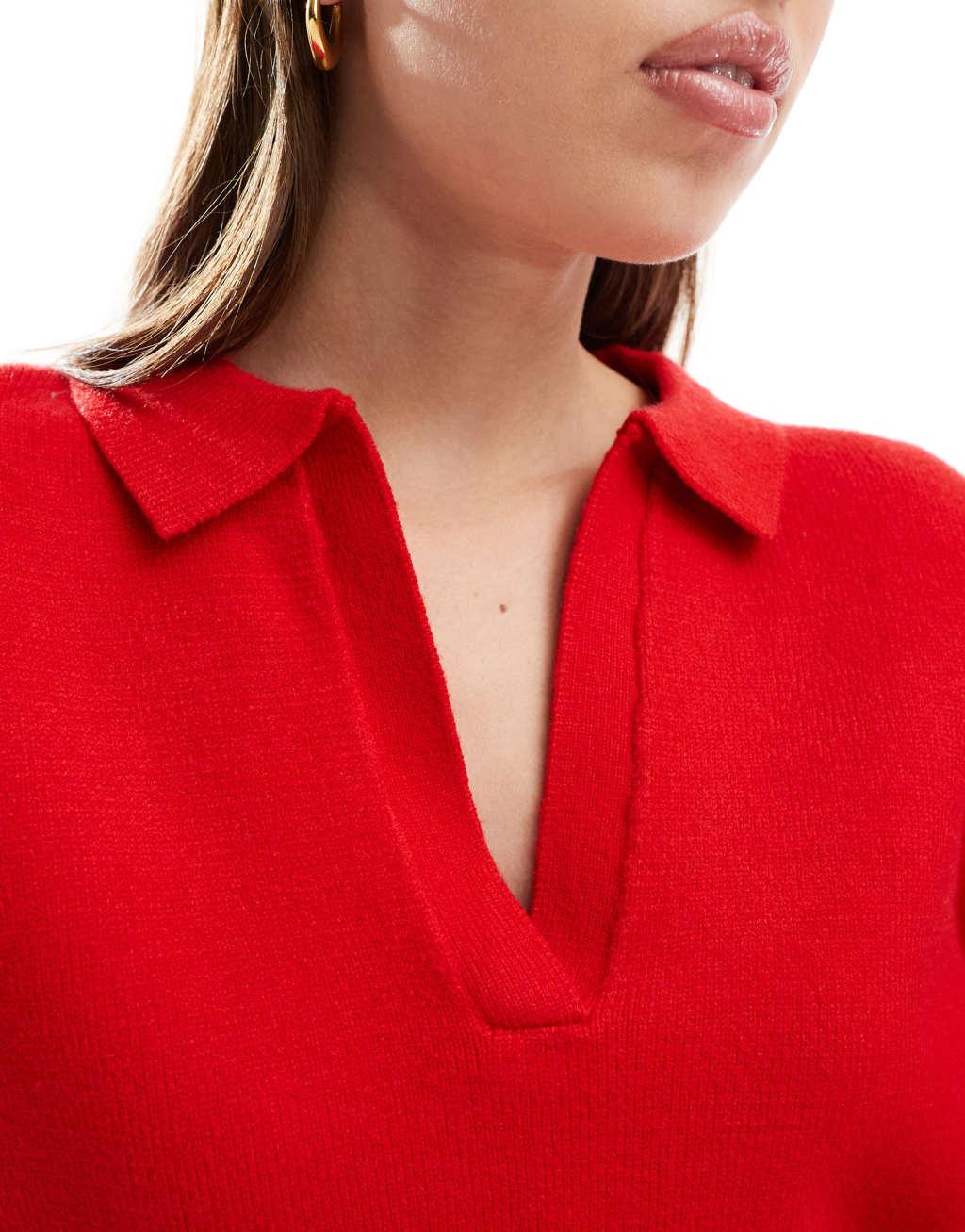 Cotton On knit v neck polo sweater with back graphic in red Product Image