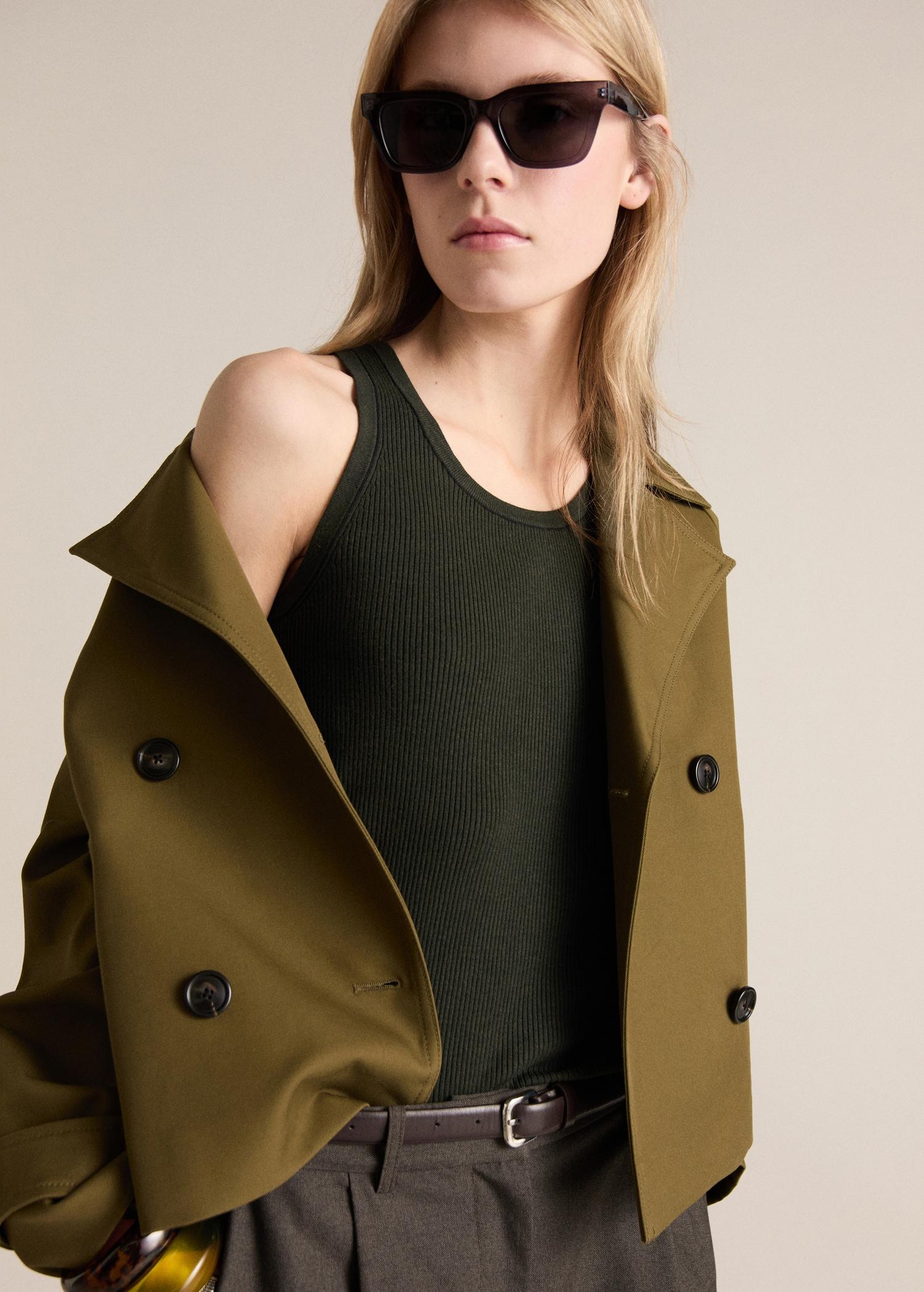 Ribbed top with contrasting trim - Women | MANGO USA Product Image