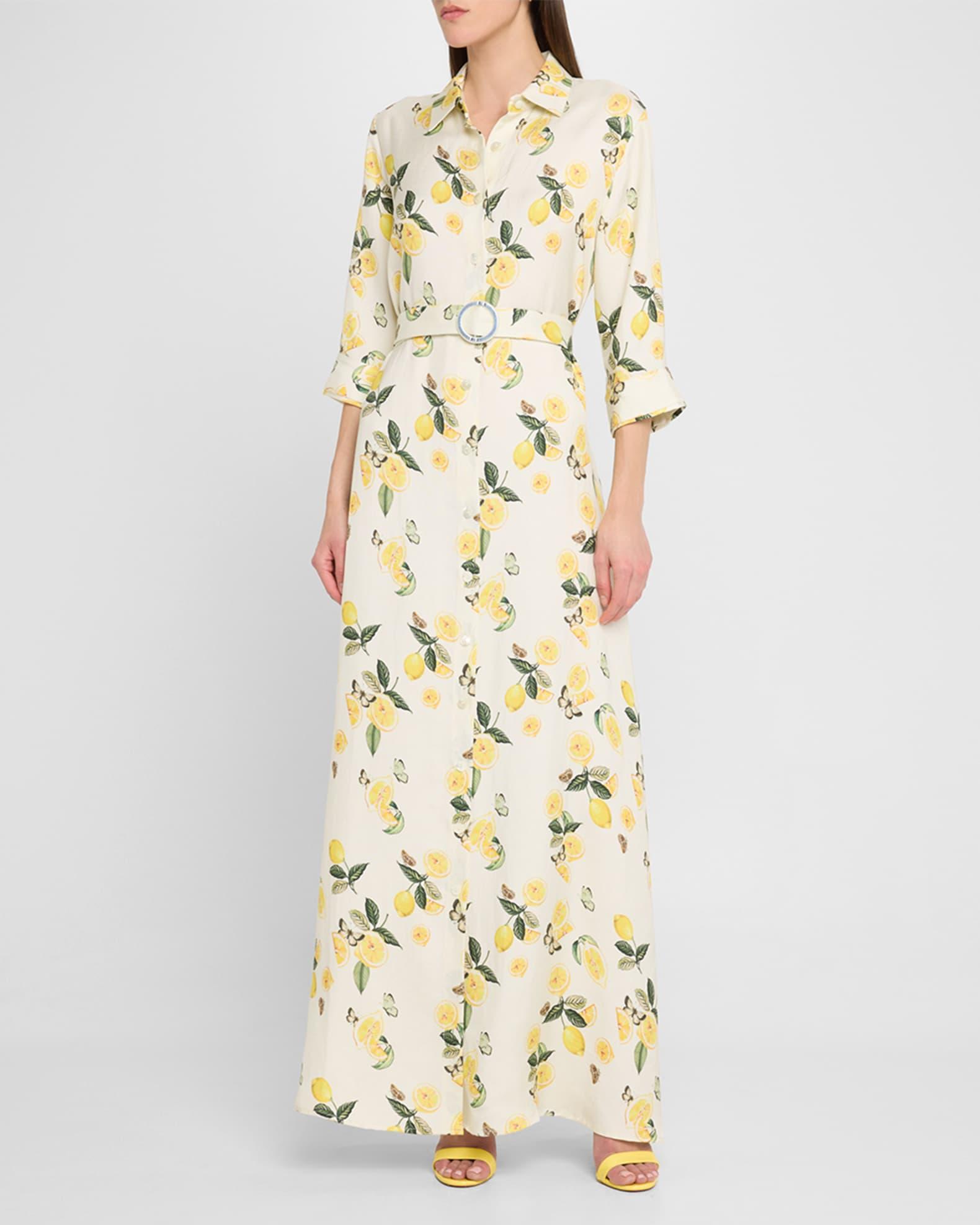 Valerie Belted Lemon-Print Maxi Shirtdress Product Image