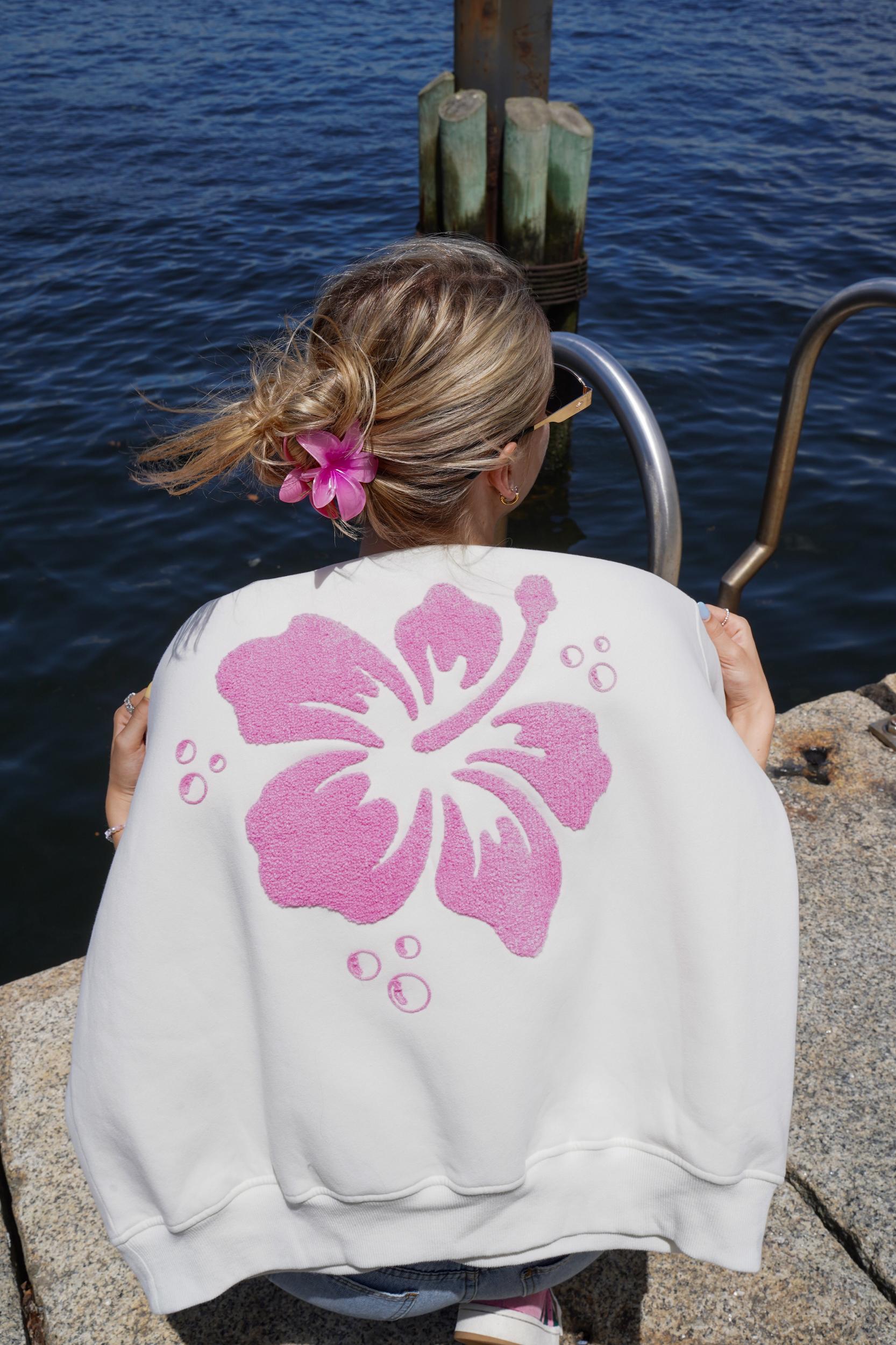 Ivory Hibiscus Flower Sweatshirt Product Image