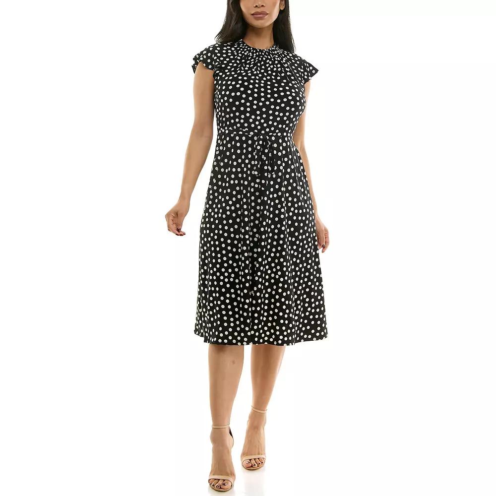 Women's Nina Leonard Smocked Printed Dress, Size: Medium, Black White Ice Product Image