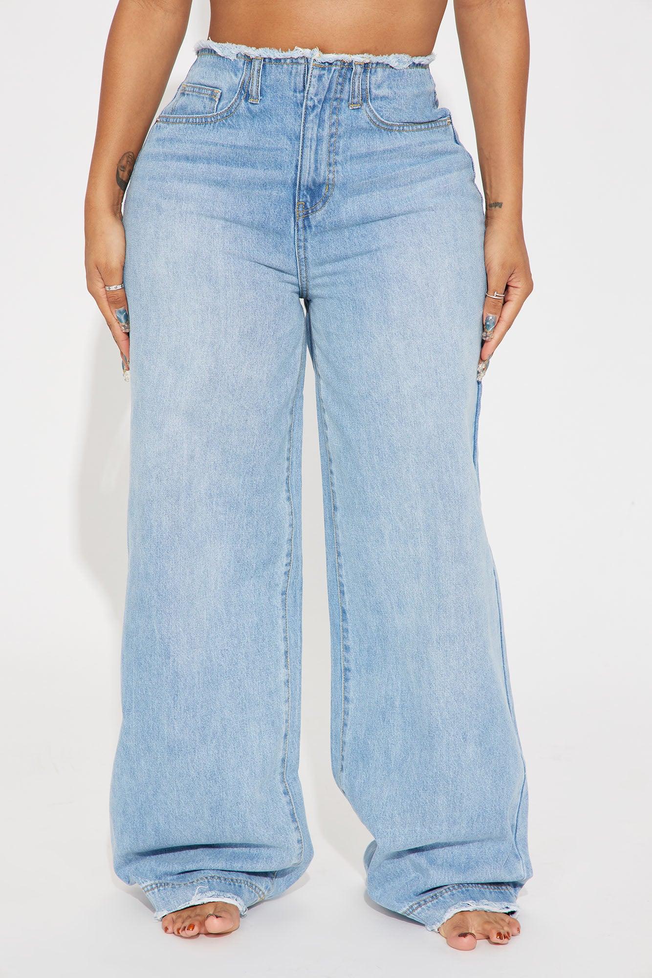 In Your Dreams Cut Off Waistband Baggy Jean - Medium Wash Product Image