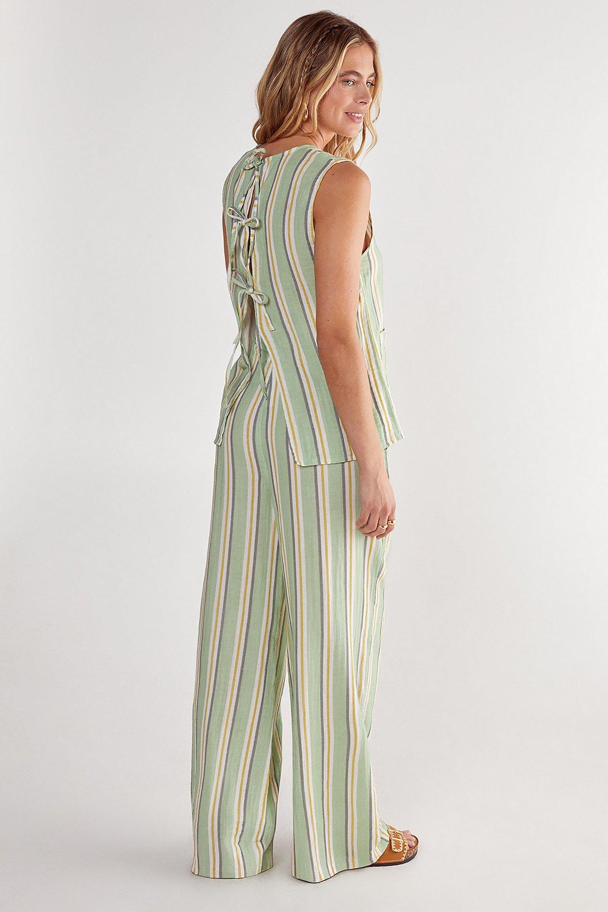Cotton Gauze Stripe Wide Leg Pants Product Image