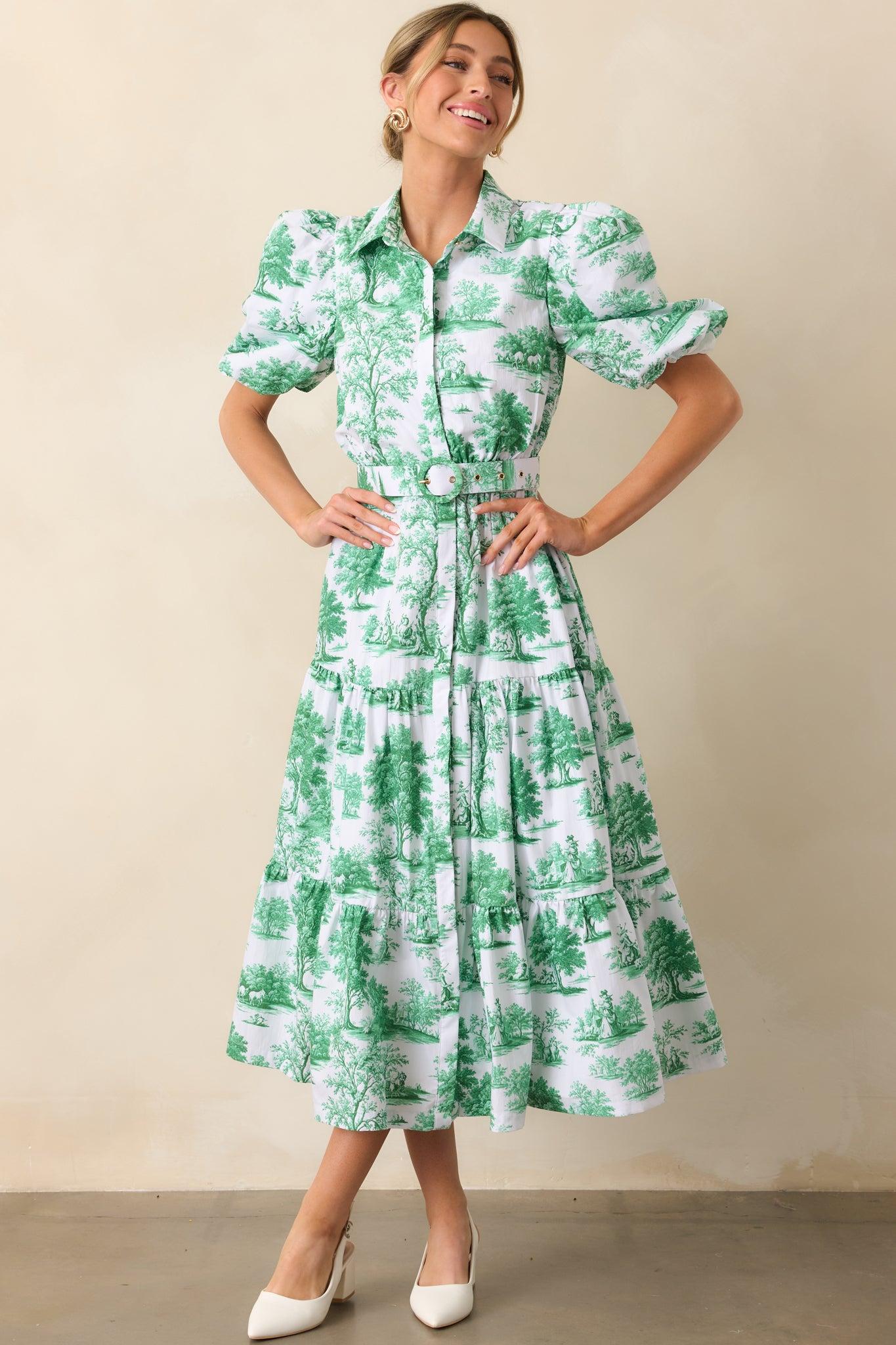 Georgia Eden Green Toile Cotton Midi Dress Product Image