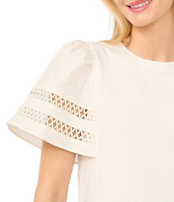 CeCe Knit Round Neck Short Sleeve Blouse Product Image