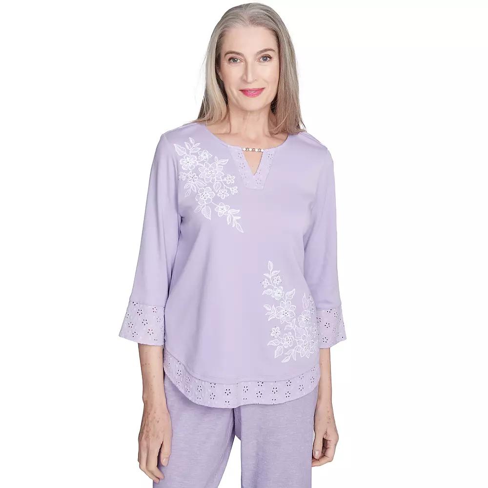 Women's Alfred Dunner Floral Embroidered Eyelet Top, Size: Medium, Purple Product Image