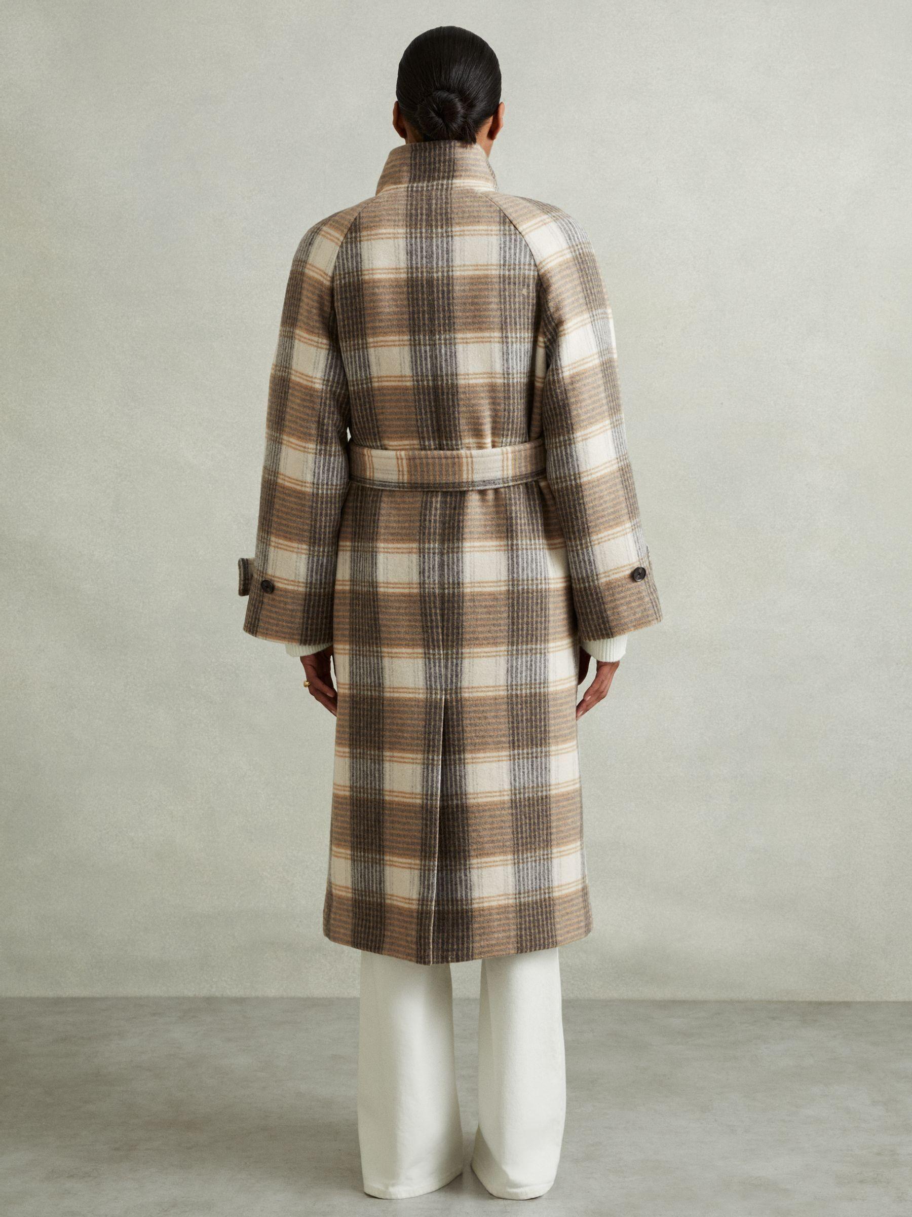 Wool Blend Check Double Breasted Coat in Neutral Check Product Image