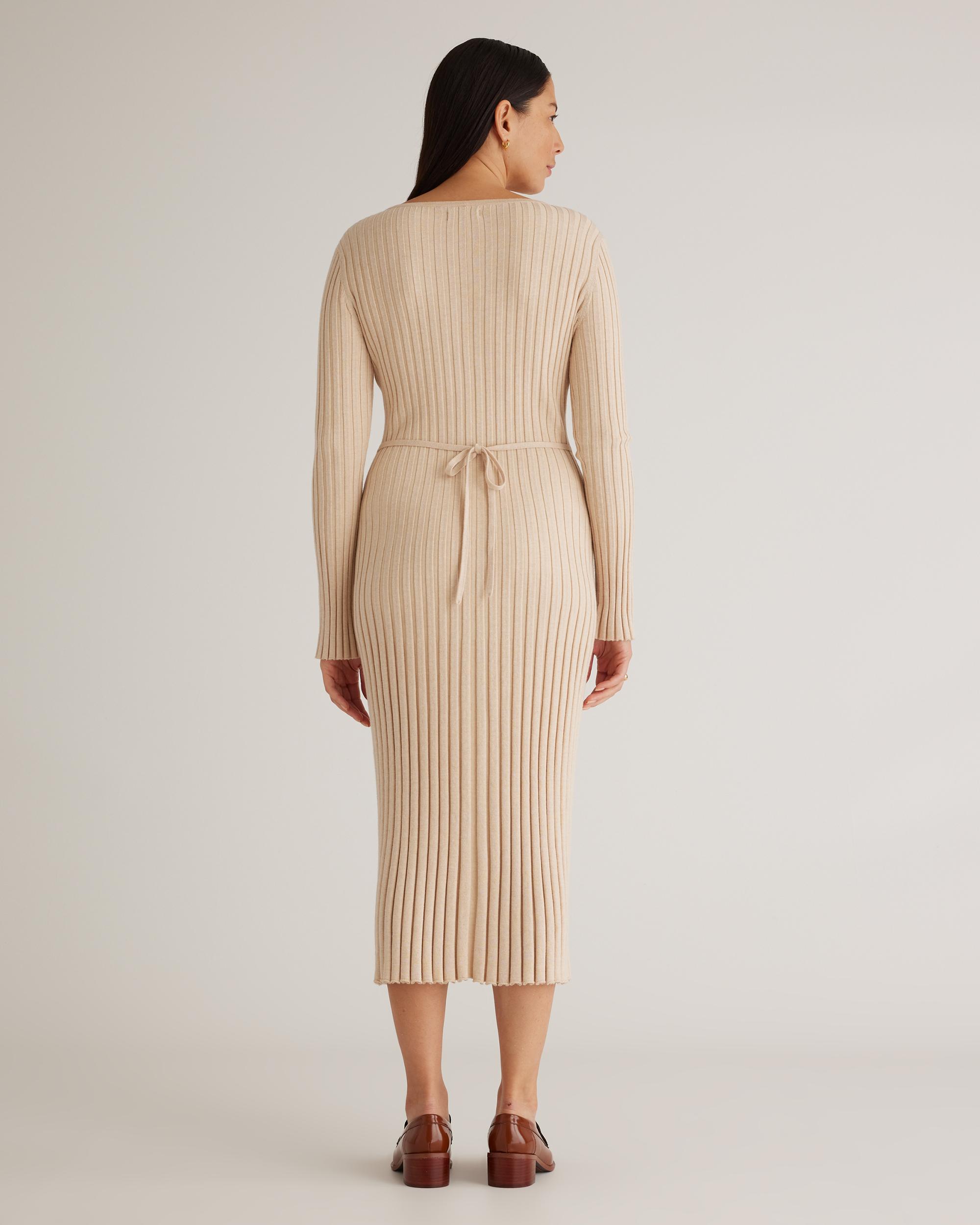 Quince | Women's Cotton Cashmere Ribbed Long Sleeve V-Neck Midi Dress Size XL Product Image