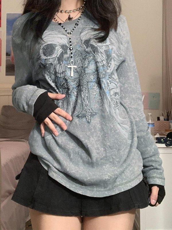Cross Skull Printed Long Sleeve Top Product Image