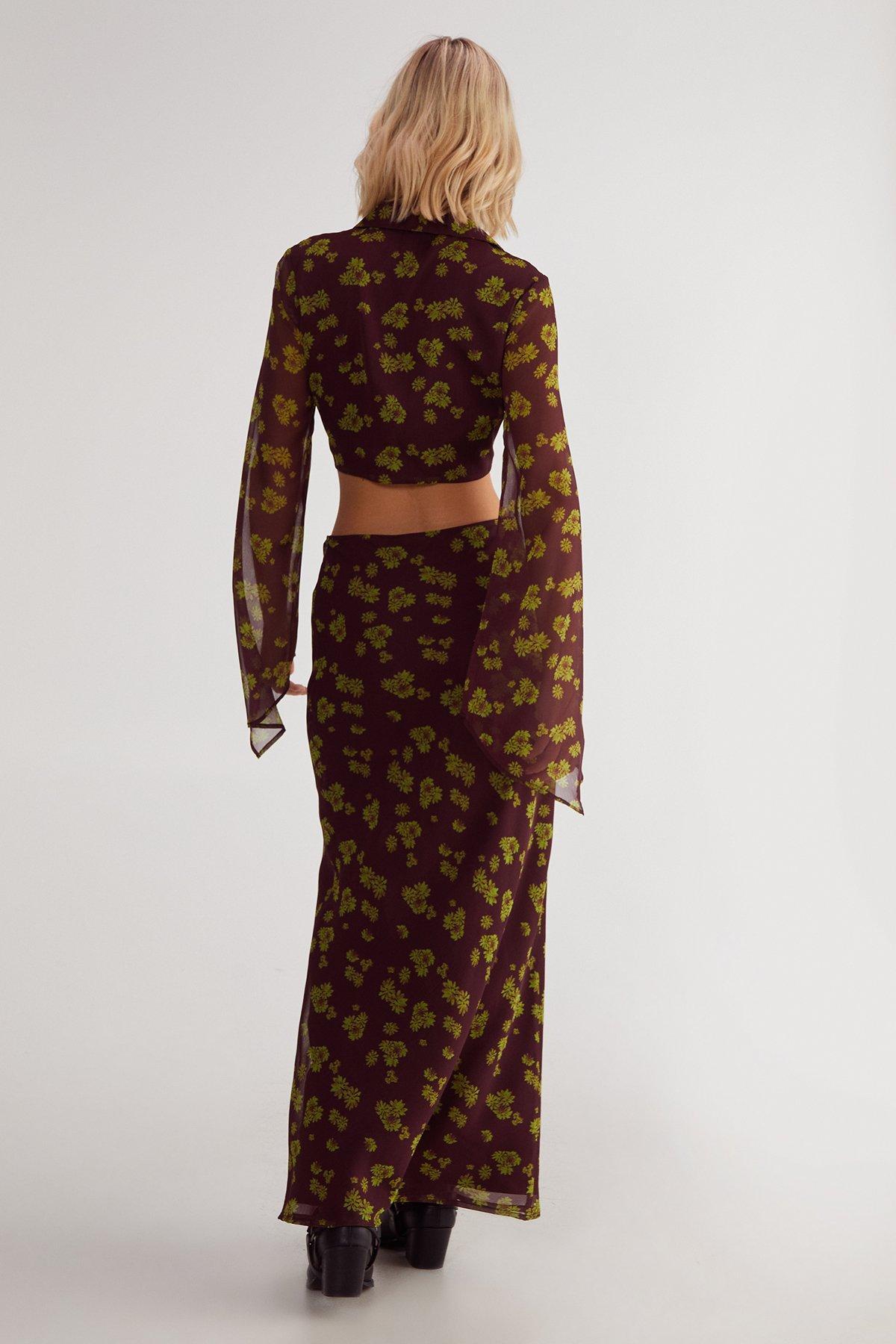 Ditsy Crinkle Chiffon Bias Maxi Skirt Product Image