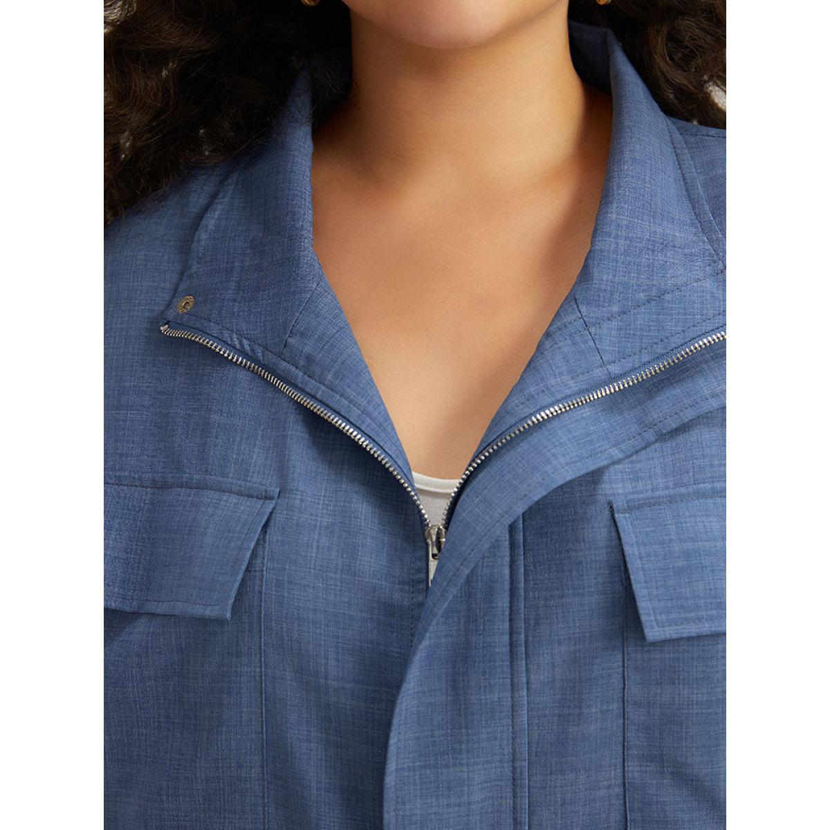 Plus Size Plain Flap Pocket Zipper Lapel Collar Coat Women Stone Casual Plain Ladies Dailywear Winter Coats BloomChic 18-20/2X Product Image
