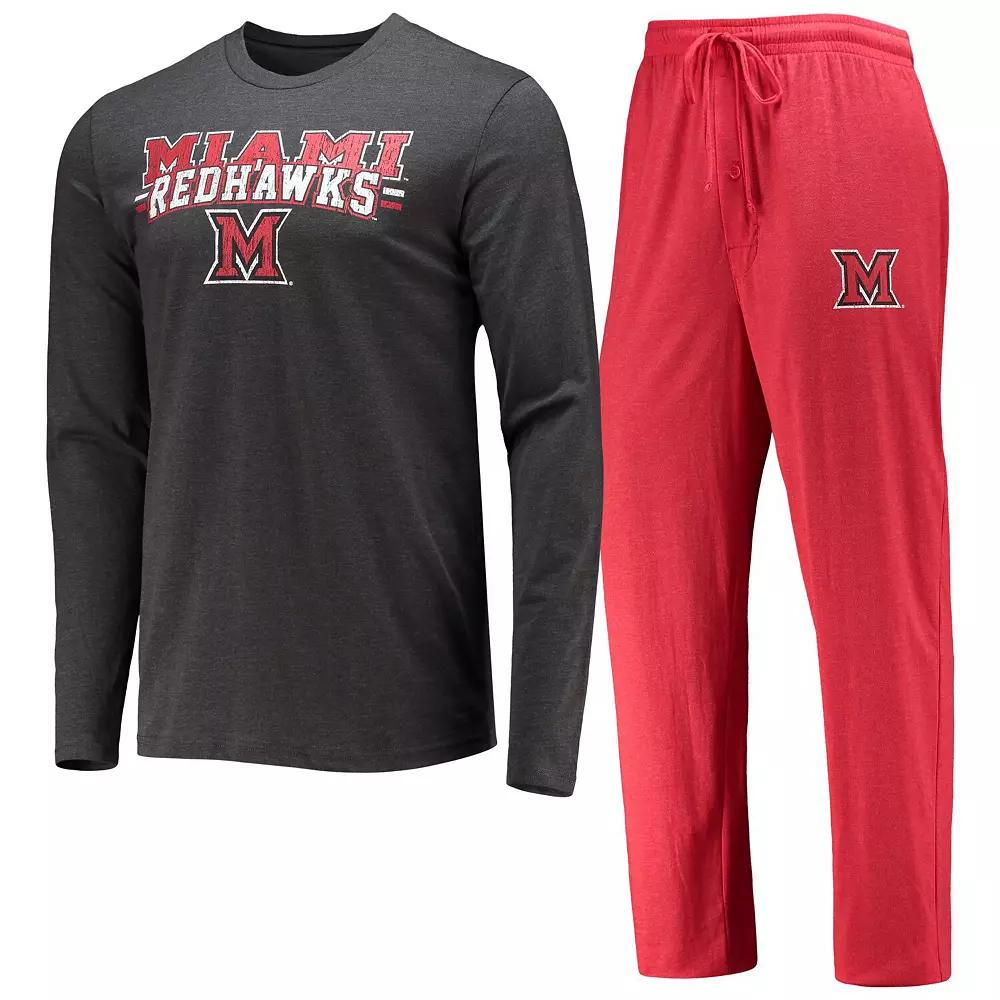 Men's Concepts Sport Red/Heathered Charcoal Miami University RedHawks Meter Long Sleeve T-Shirt & Pants Sleep Set, Size: XL, Moh Red Product Image