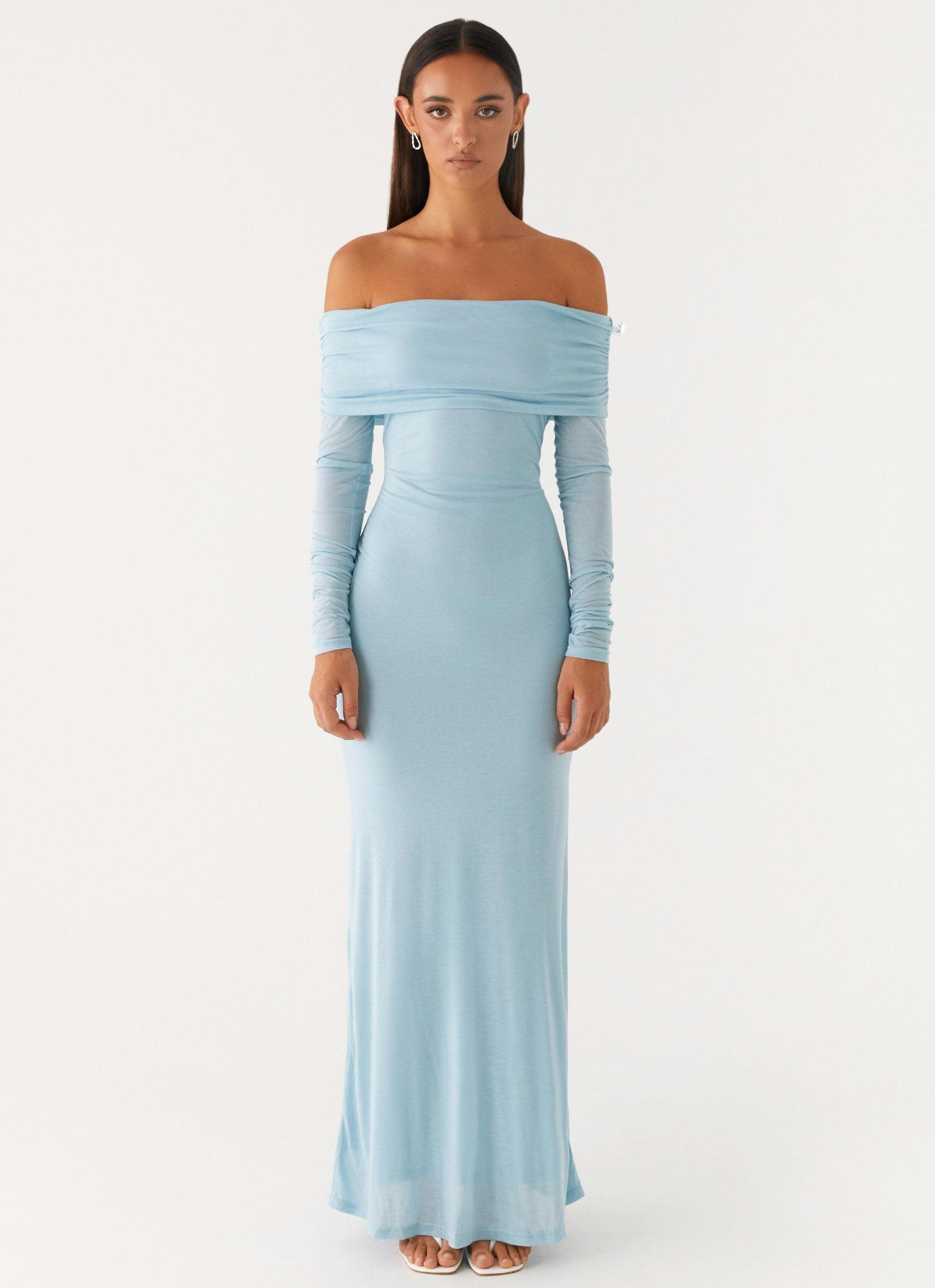 Cocoa Long Sleeve Maxi Dress - Blue Product Image
