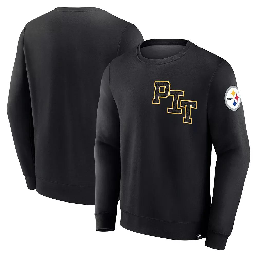 Men's Fanatics Black Pittsburgh Steelers Varsity Letter Fleece Pullover Sweatshirt,  Product Image