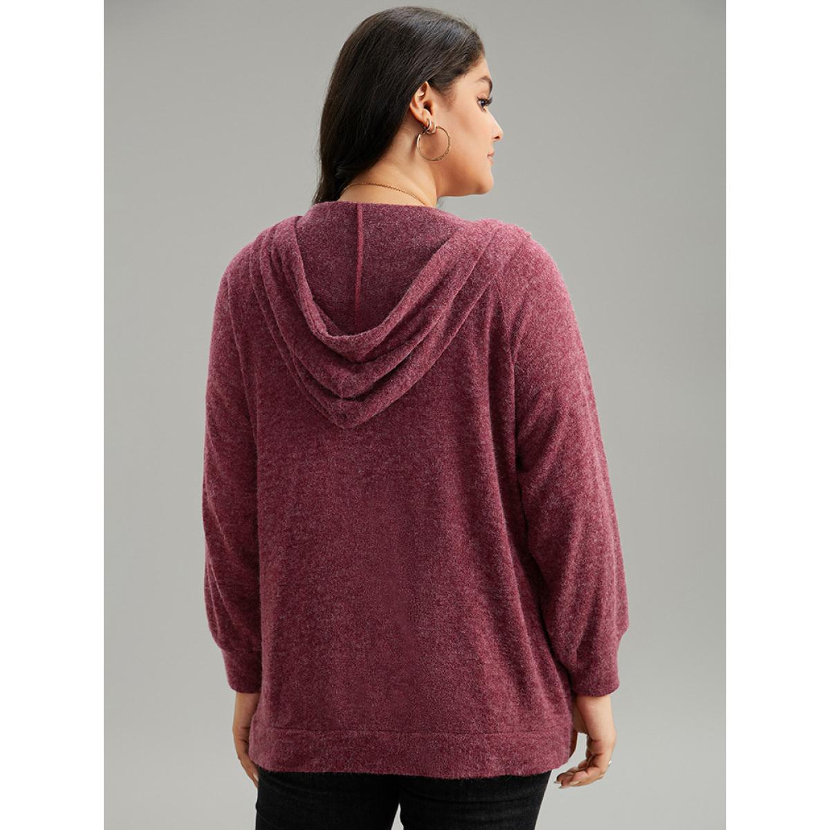 Plus Size Solid Badge Trim Drawstring Zipper Jacket Women Burgundy Zipper Pocket Dailywear Jackets BloomChic 22-24/3X Product Image