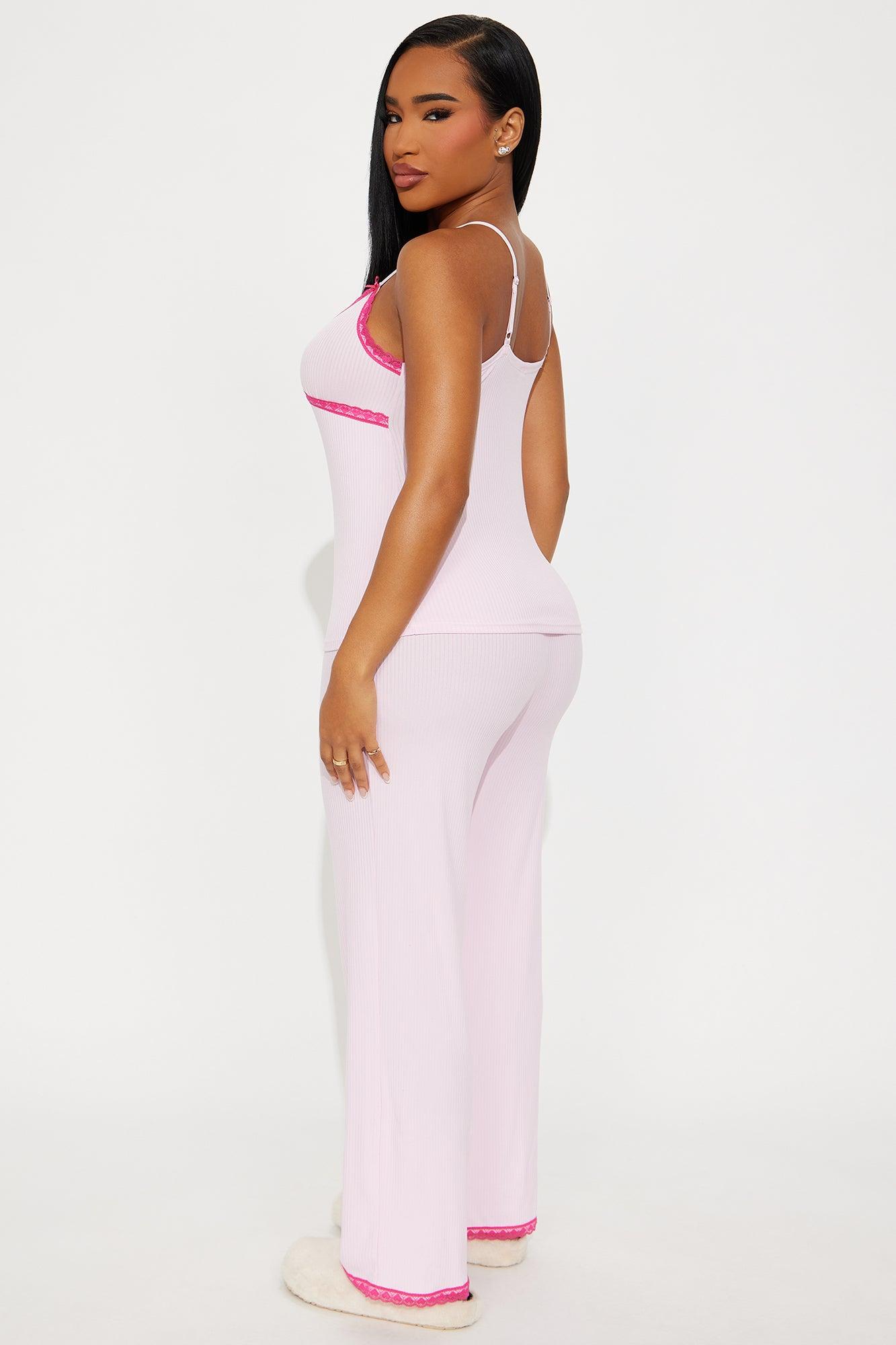 In Your Dreams Ribbed PJ Pant Set - Pink Female Product Image