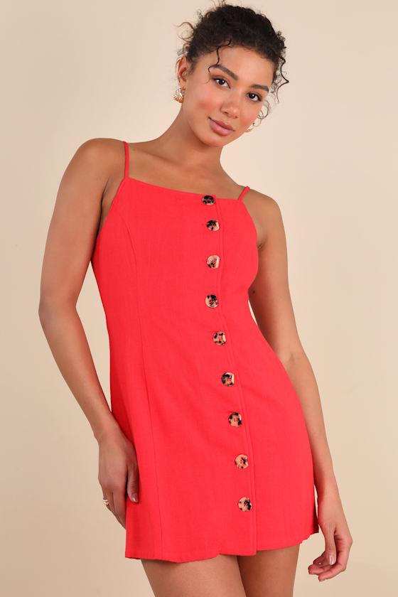 Chic Objective Red Button-Front Mini Dress Product Image