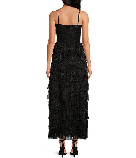 Gianni Bini Grace Metallic Plisse Sweetheart Neck Cut-Out Tiered Dress Product Image