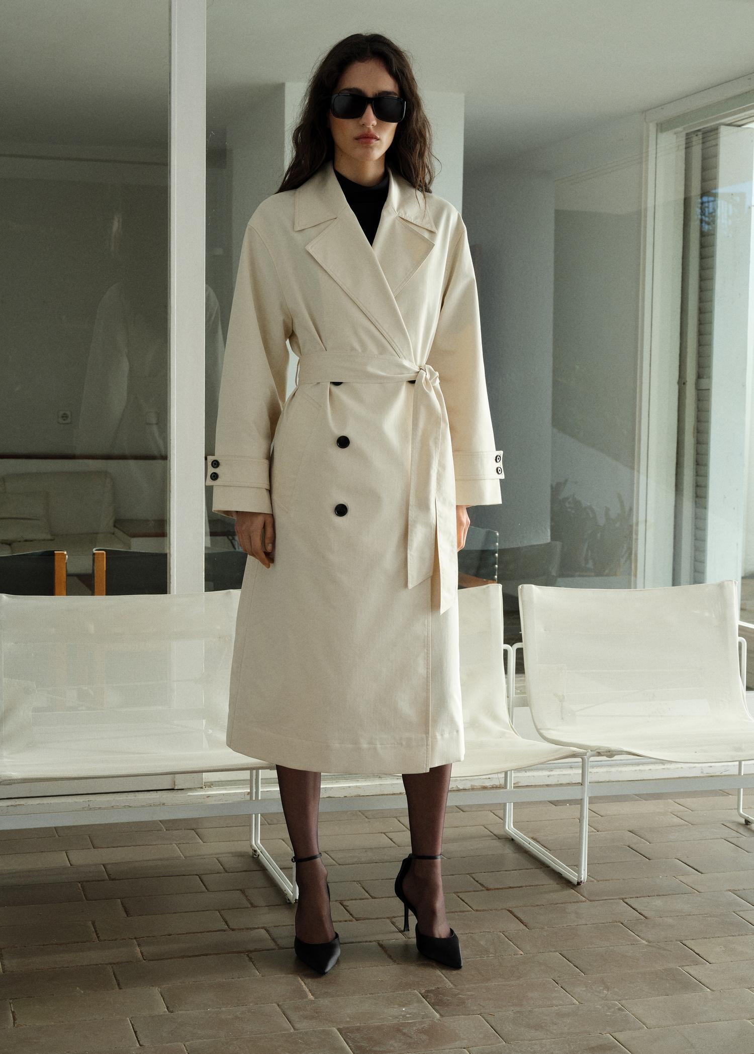 Long oversized double-breasted trench coat - Women | MANGO USA Product Image