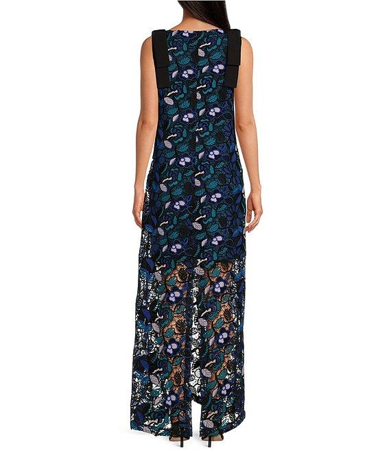 Abbey Glass Michelle Floral Lace High Boat Neck Bow Shoulder Sleeveless Shift Gown Product Image