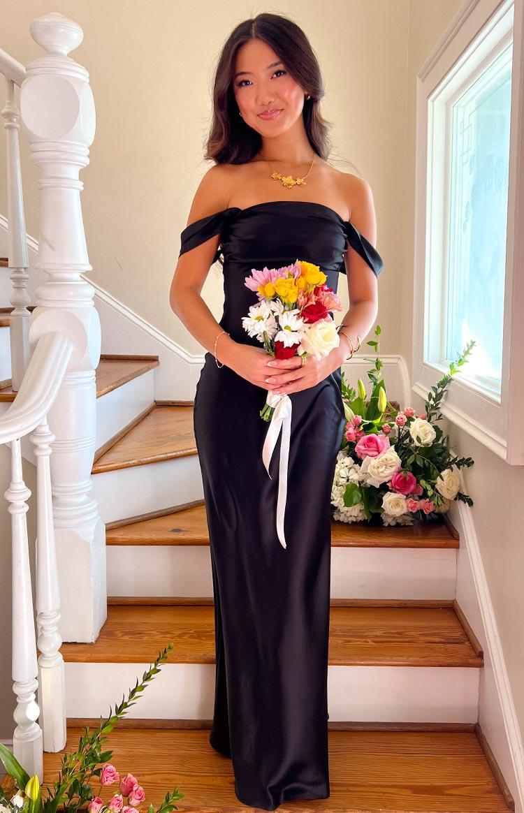 Ella Black Off Shoulder Formal Maxi Dress Product Image
