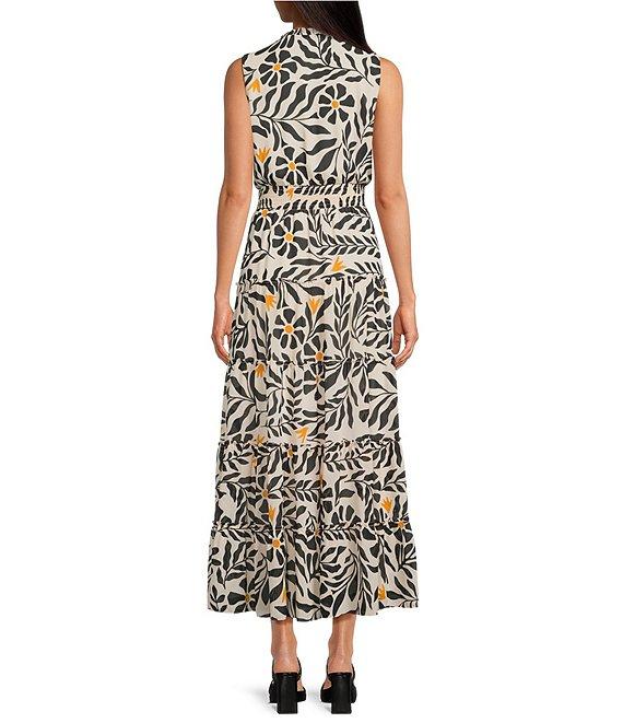 1. STATE Woven Split Round Neck Sleeveless Smocked Waist Tiered Maxi Dress Product Image