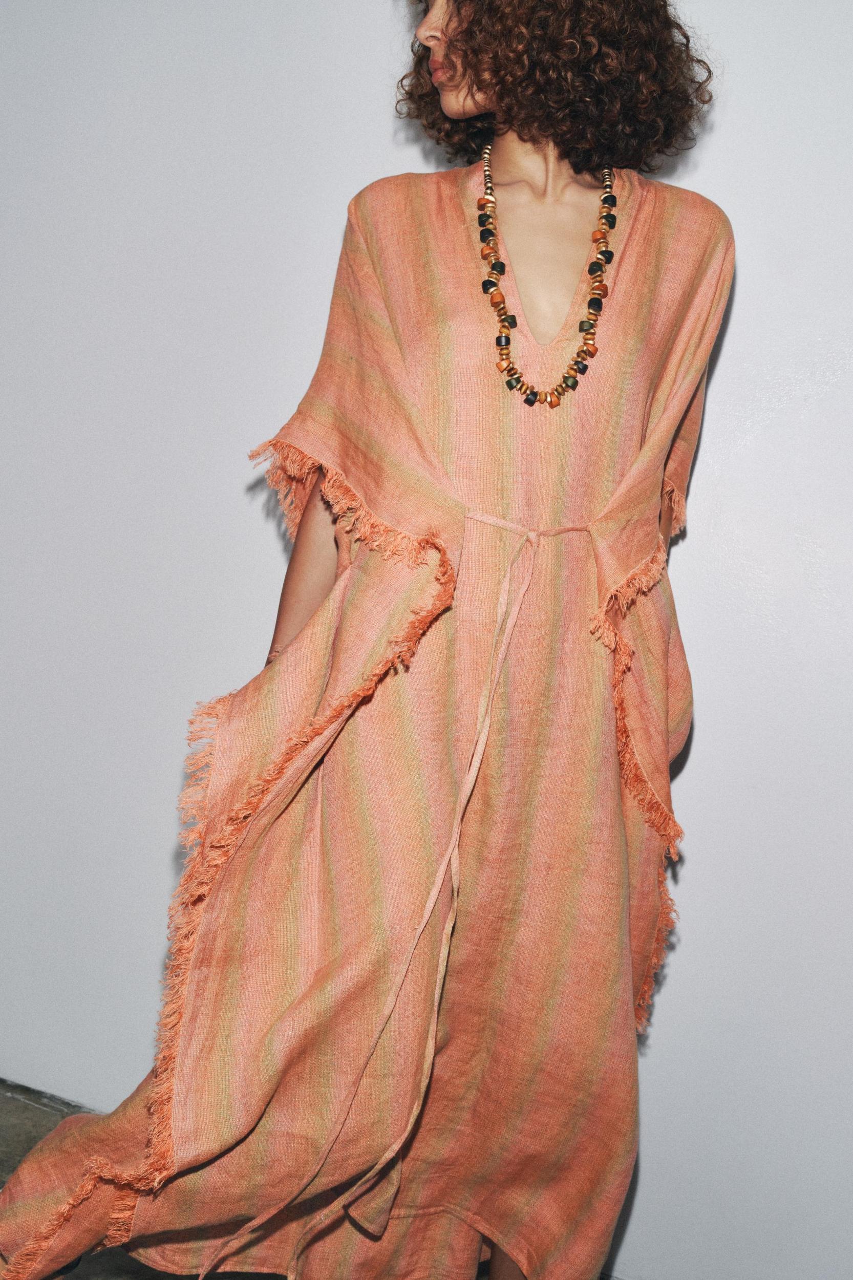 100% LINEN MULTI-POSITION KAFTAN DRESS ZW COLLECTION Product Image