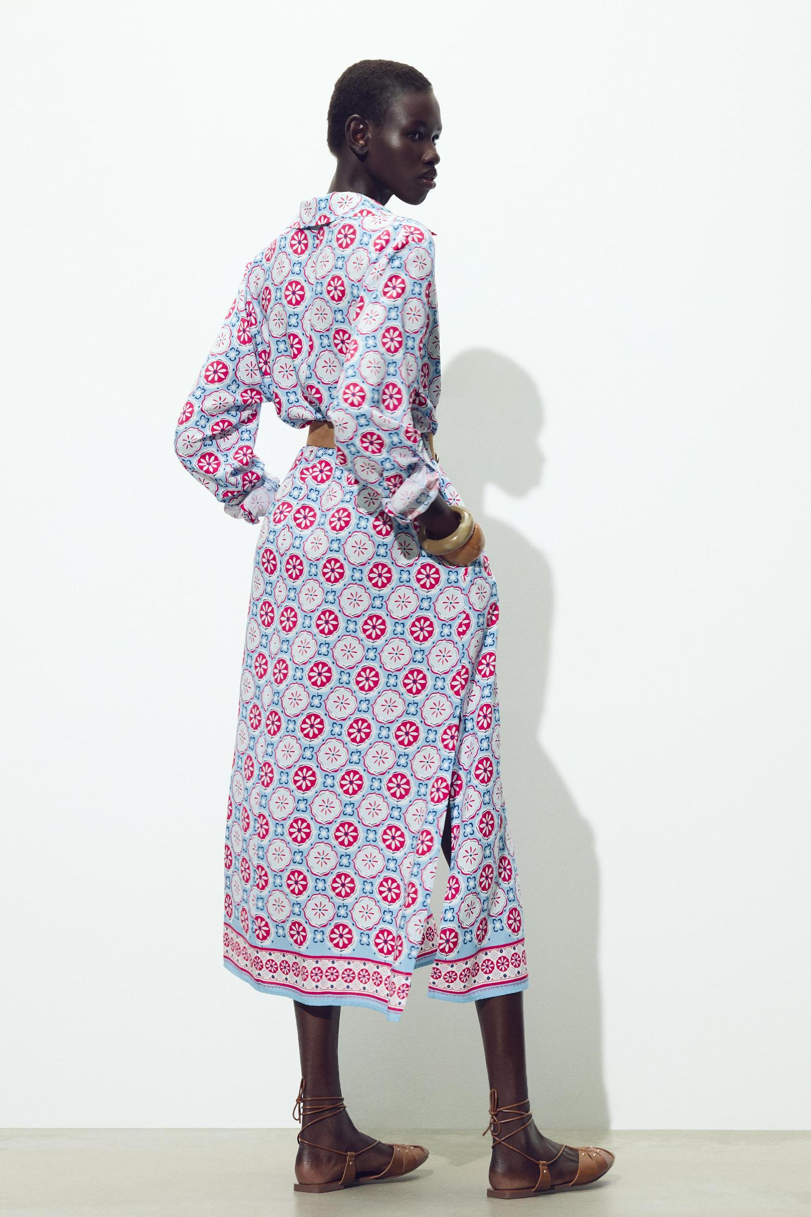BELTED PRINT MIDI DRESS Product Image