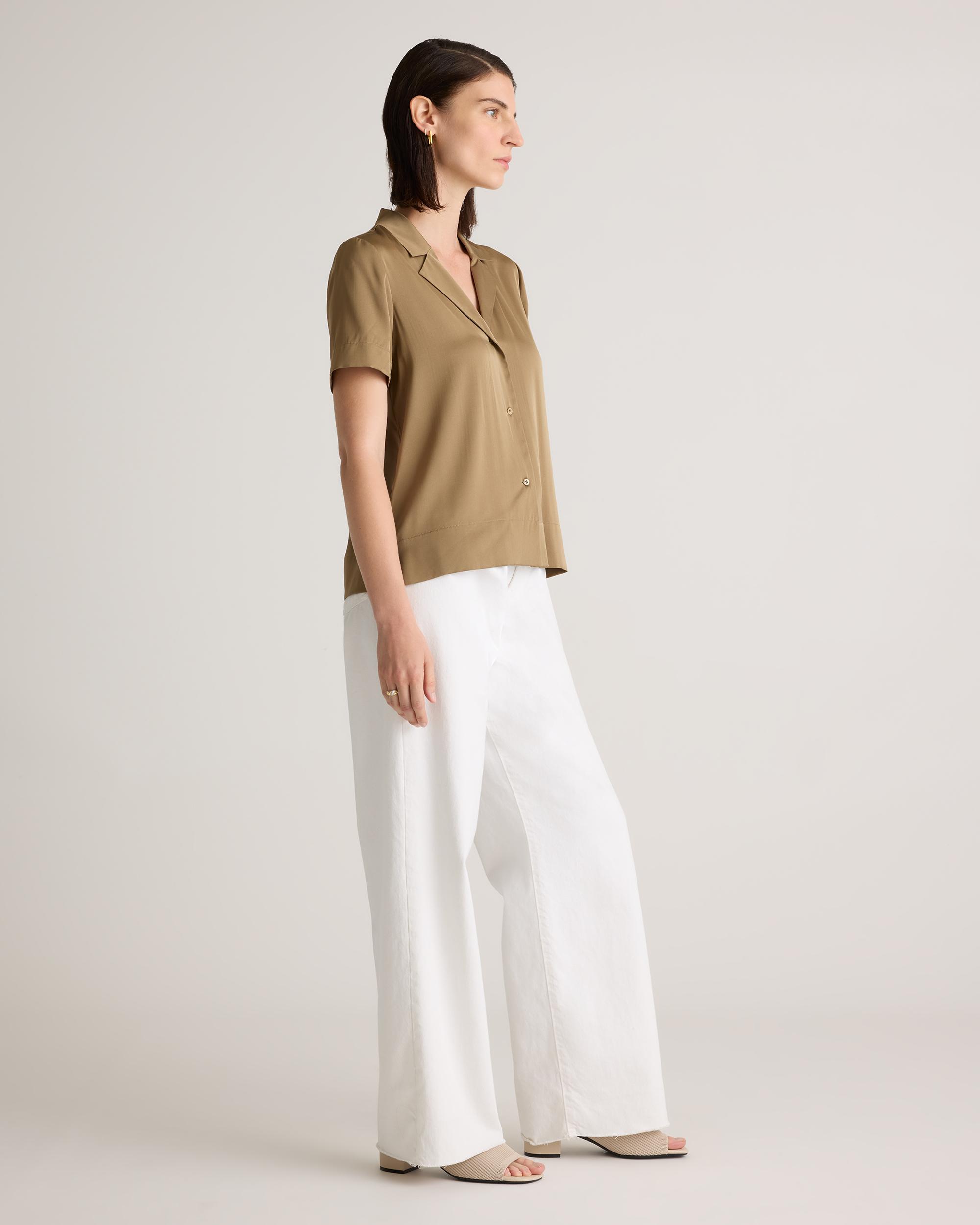 Quince | Women's Washable Stretch Silk Short Sleeve Notch Collar Blouse Mulberry Silk Product Image