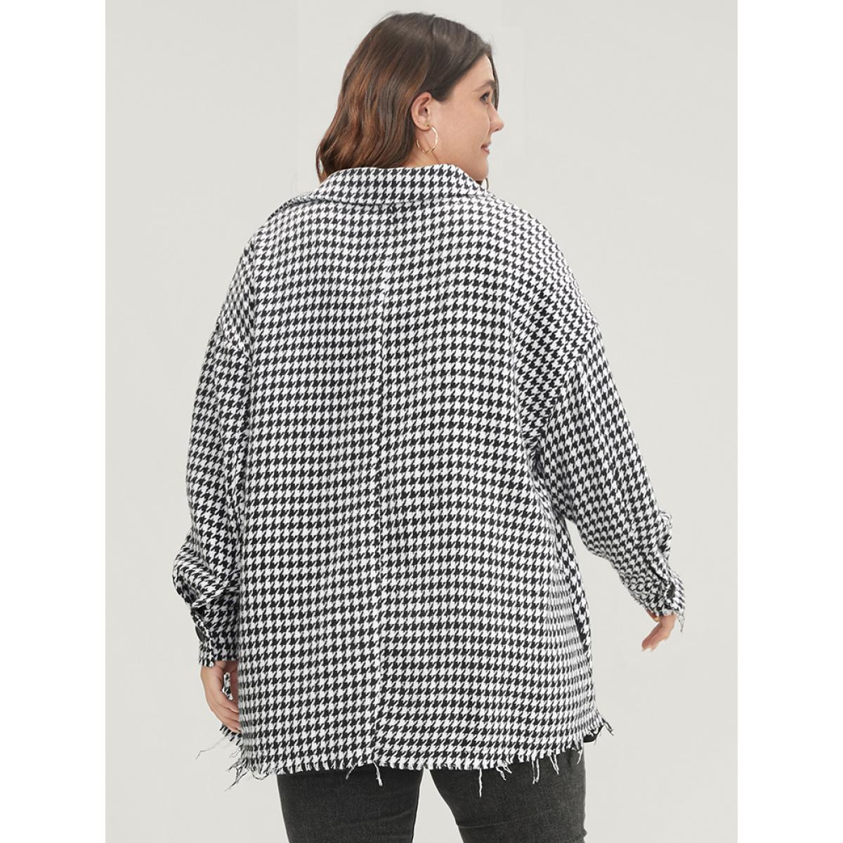 Plus Size Houndstooth Pocket Button Up Coat Women Black Casual Button Ladies Dailywear Winter Coats BloomChic 14-16/1X Product Image