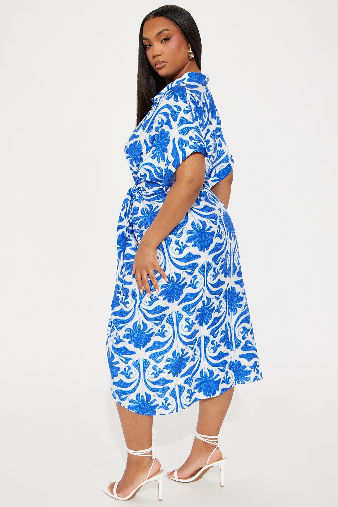 Nori Linen Shirt Midi Dress - Royal/combo Product Image