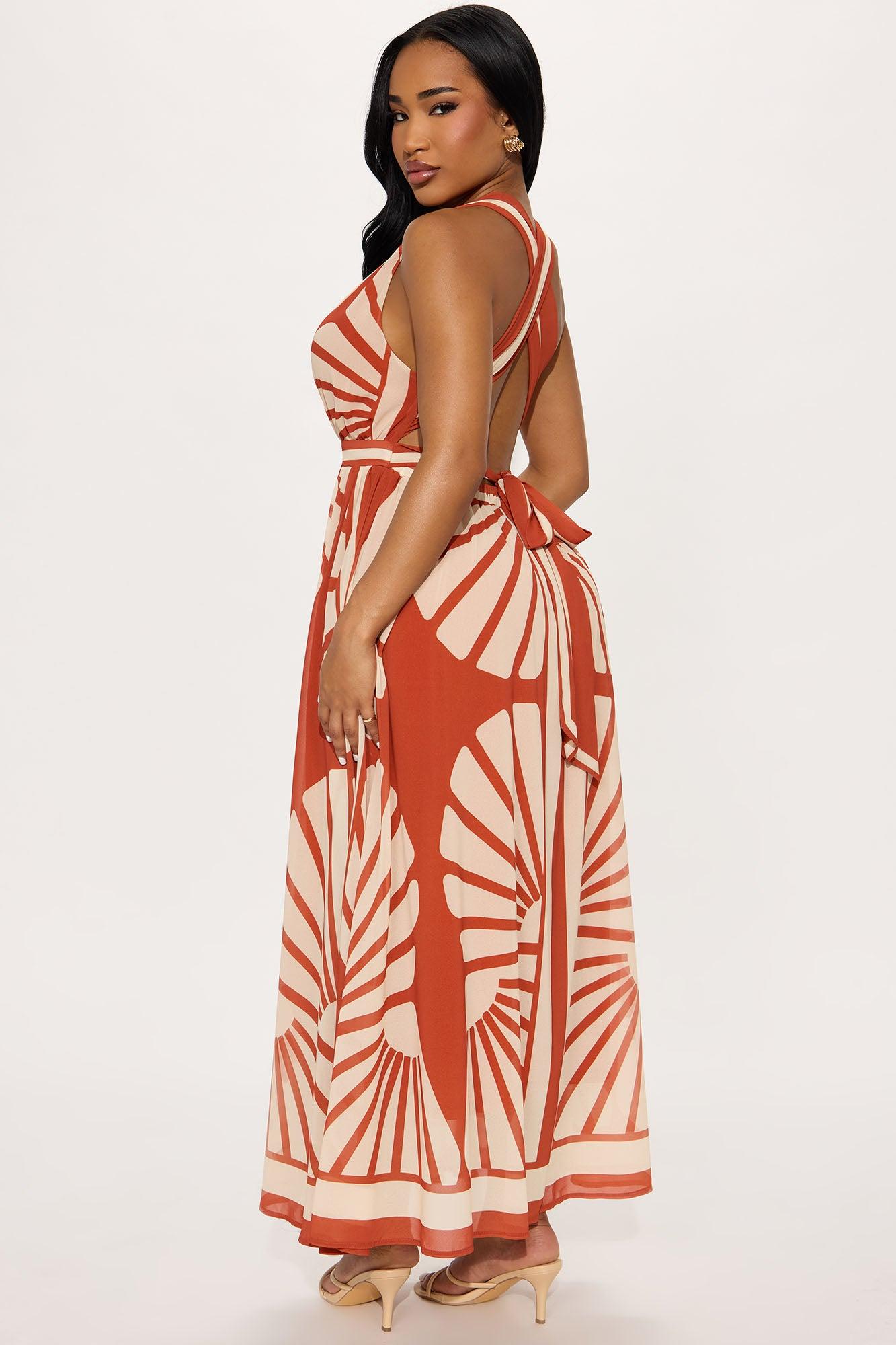 On Vacation Chiffon Maxi Dress - Rust/combo Product Image
