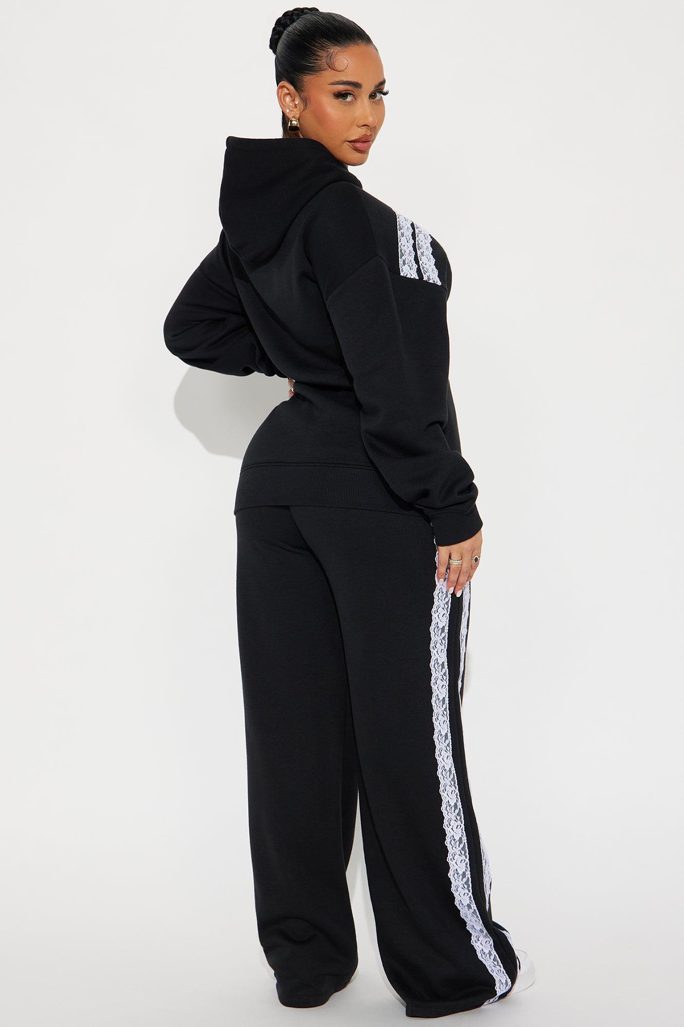 Manhattan Fleece Lace Sweatsuit Set - Black Product Image