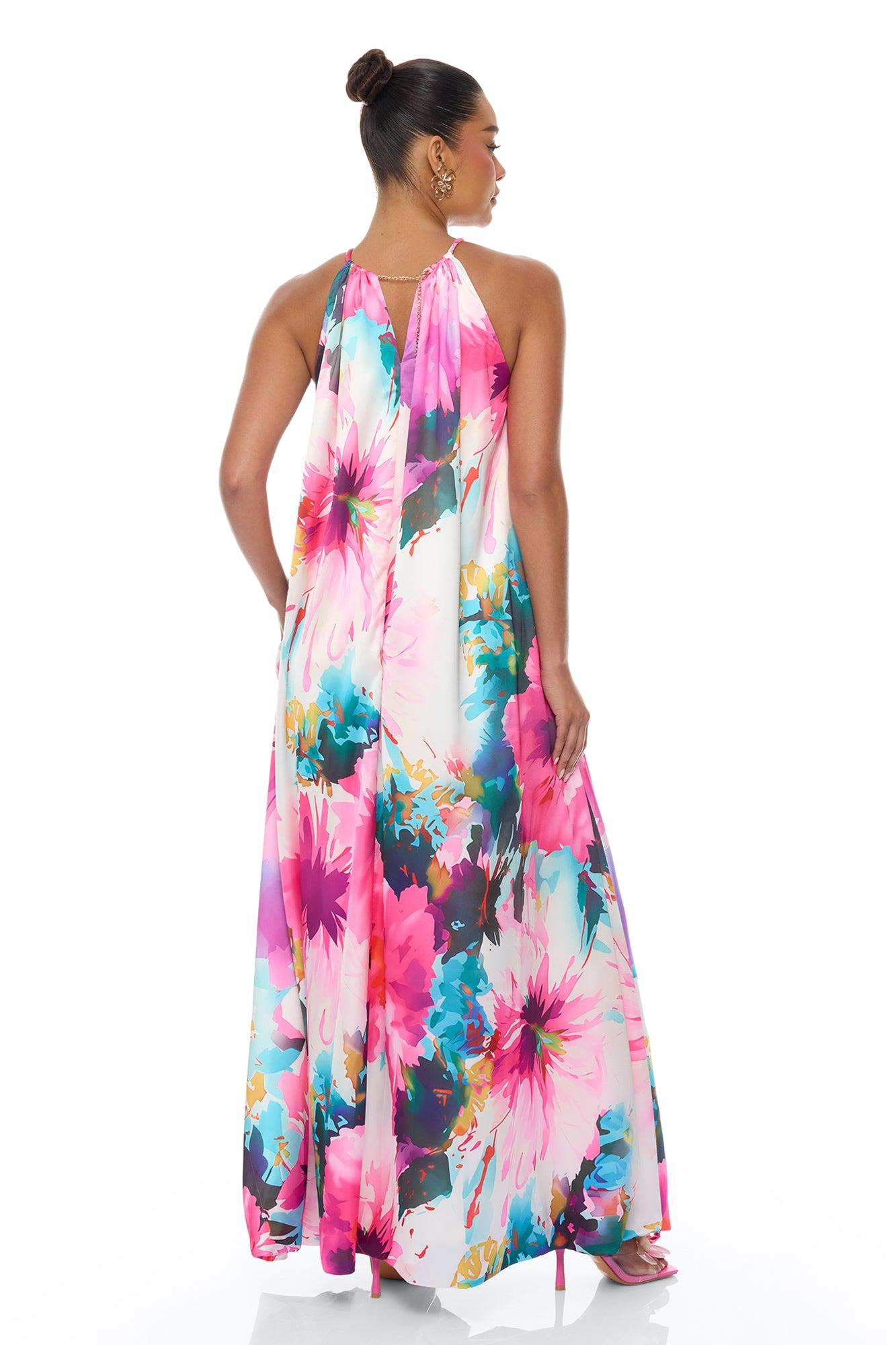 Trinity Kaftan Satin Maxi Dress - Pink/combo Female Product Image