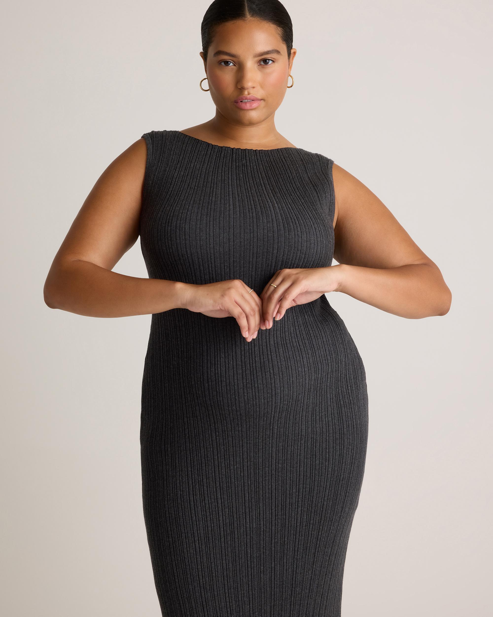 Quince | Women's Cotton Cashmere Ribbed Sleeveless Midi Dress Product Image