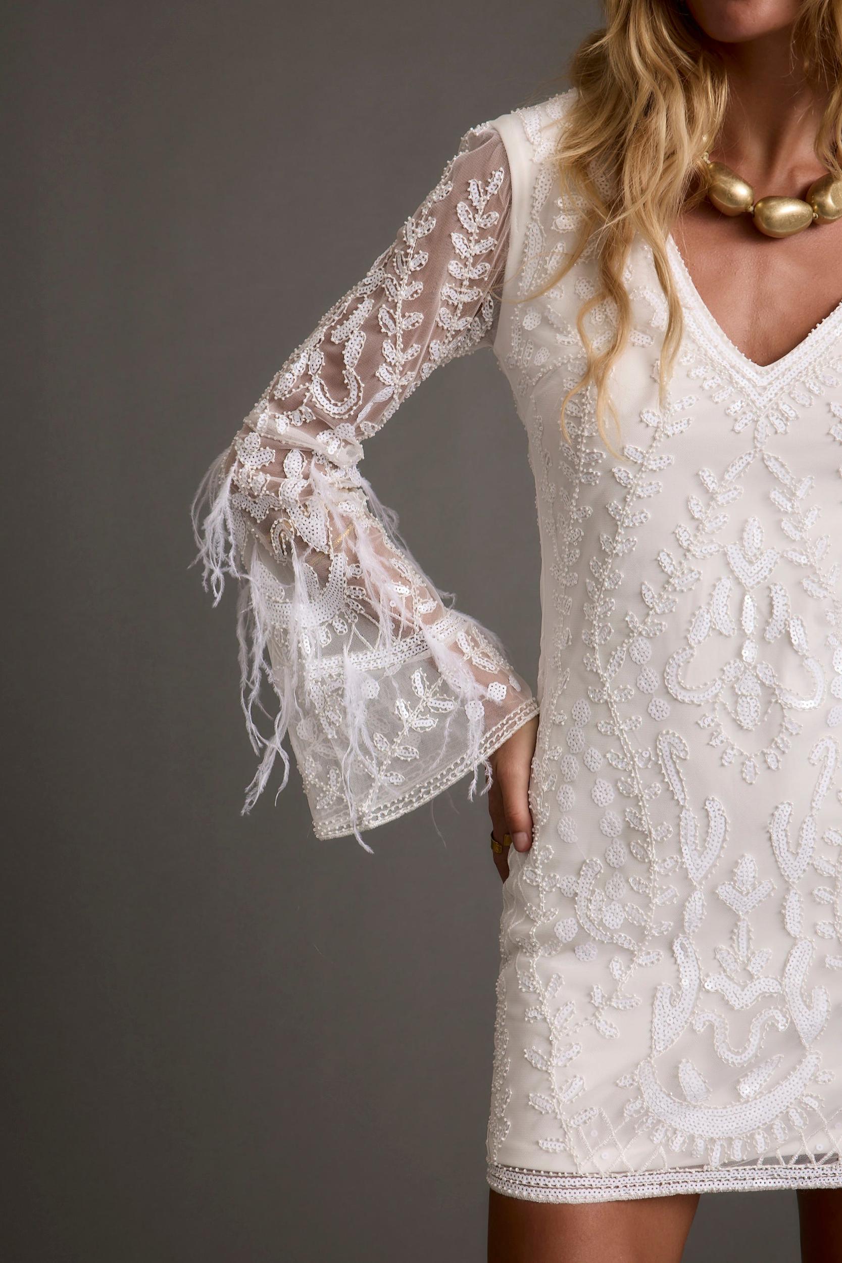 Larisa White Printed Sequin Long Sleeve Dress Product Image