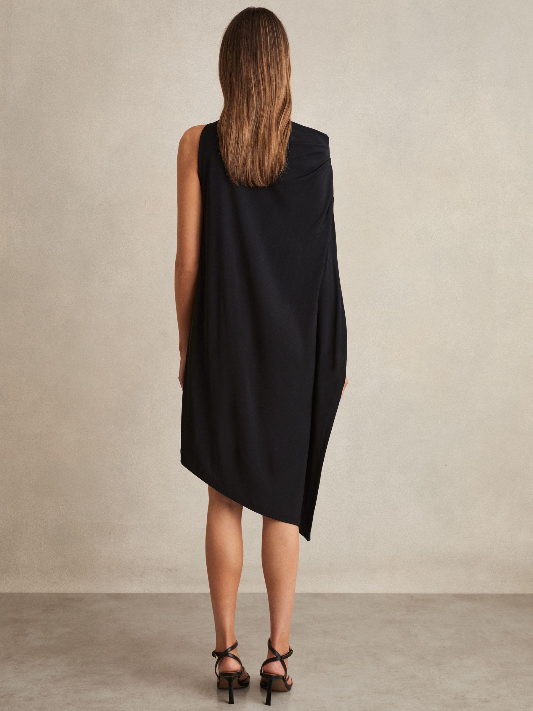 Asymmetric Draped Jersey Dress in Navy/Black Product Image