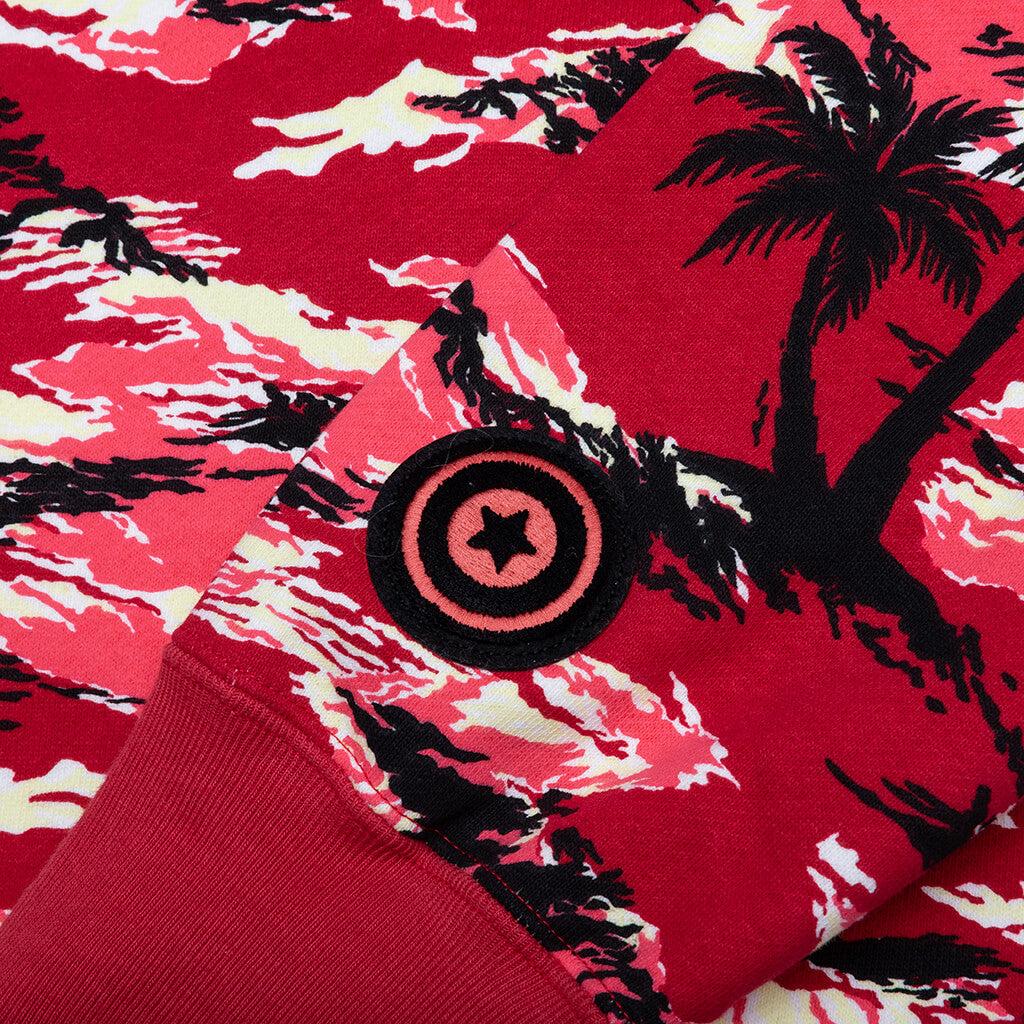 Palm Tree Camo Relaxed Fit Shark Full Zip Hoodie - Red Male Product Image