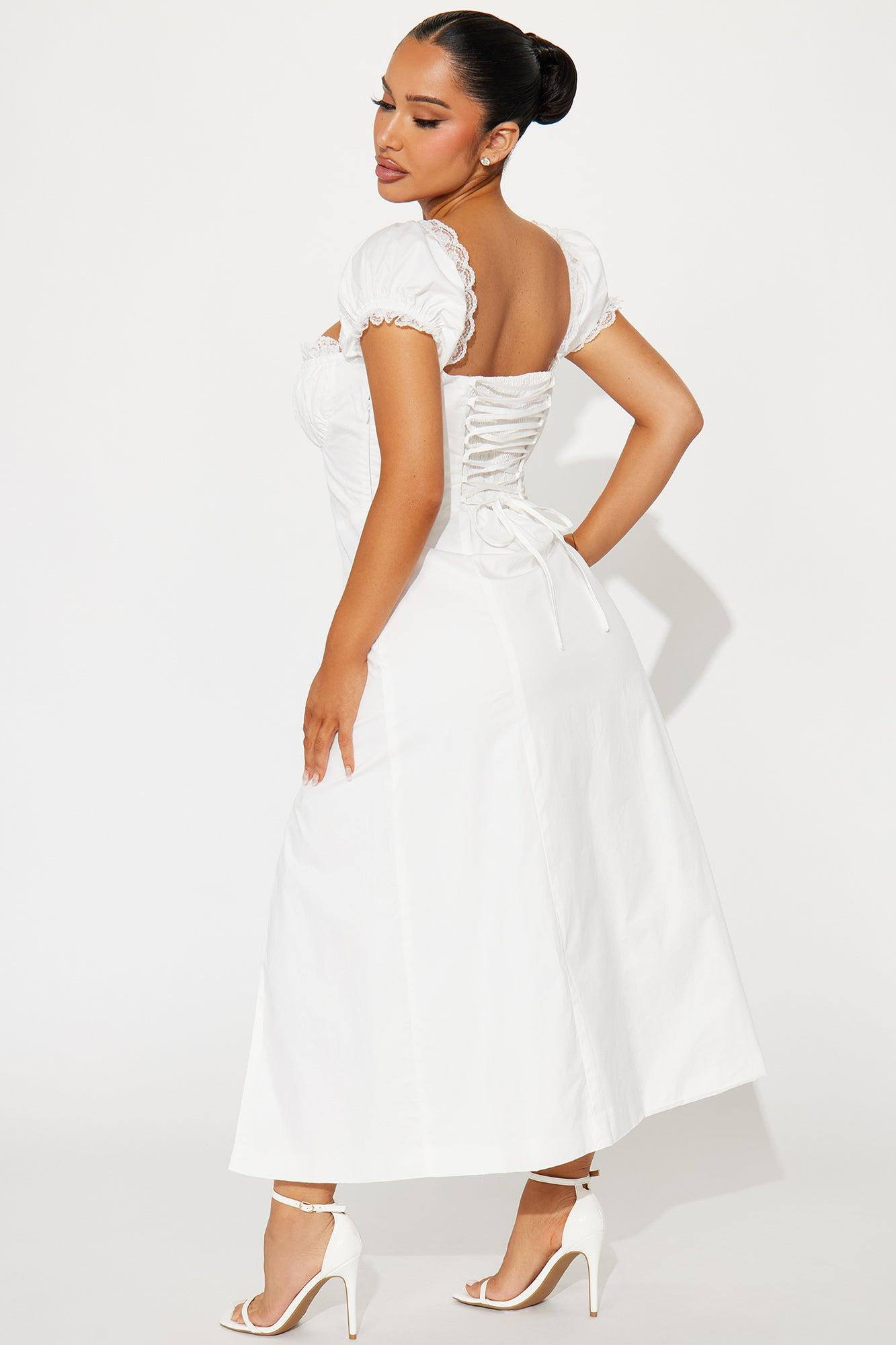 Eleanor Milkmaid Midi Dress - White Product Image