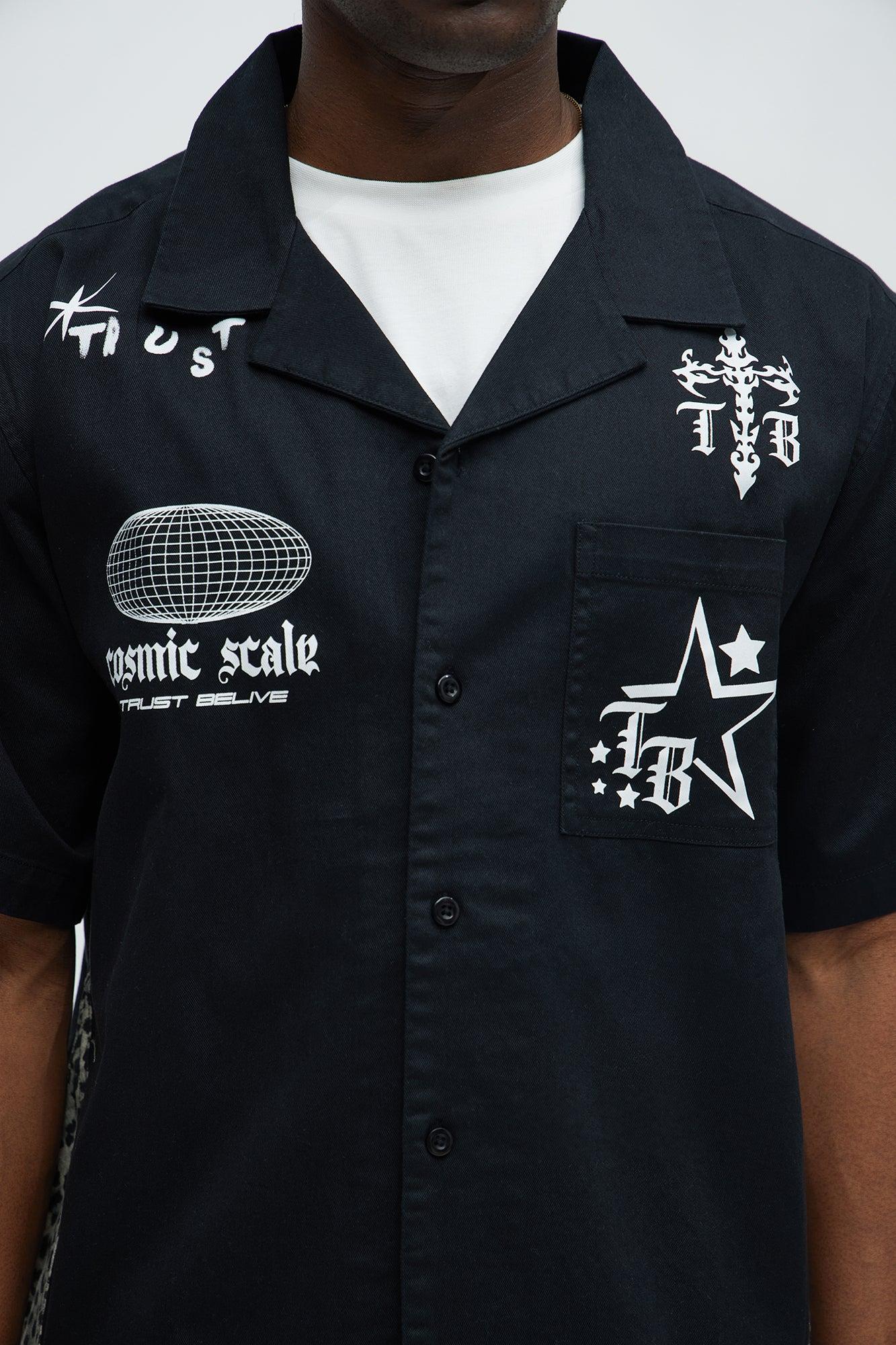 Cosmic Distortion Animal Print Short Sleeve Button Up Shirt - Black/combo Product Image