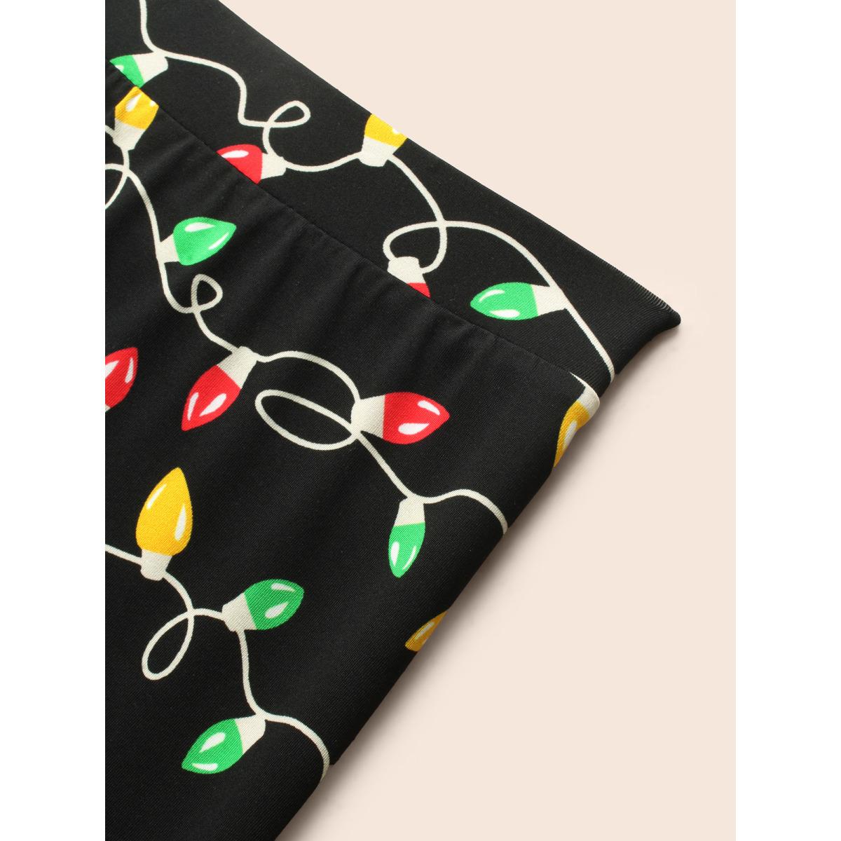 Plus Size Colorful Bulb Print Festive Leggings Women Black Playful High stretch Skinny Mid Rise Casual Leggings BloomChic 26/4X Product Image