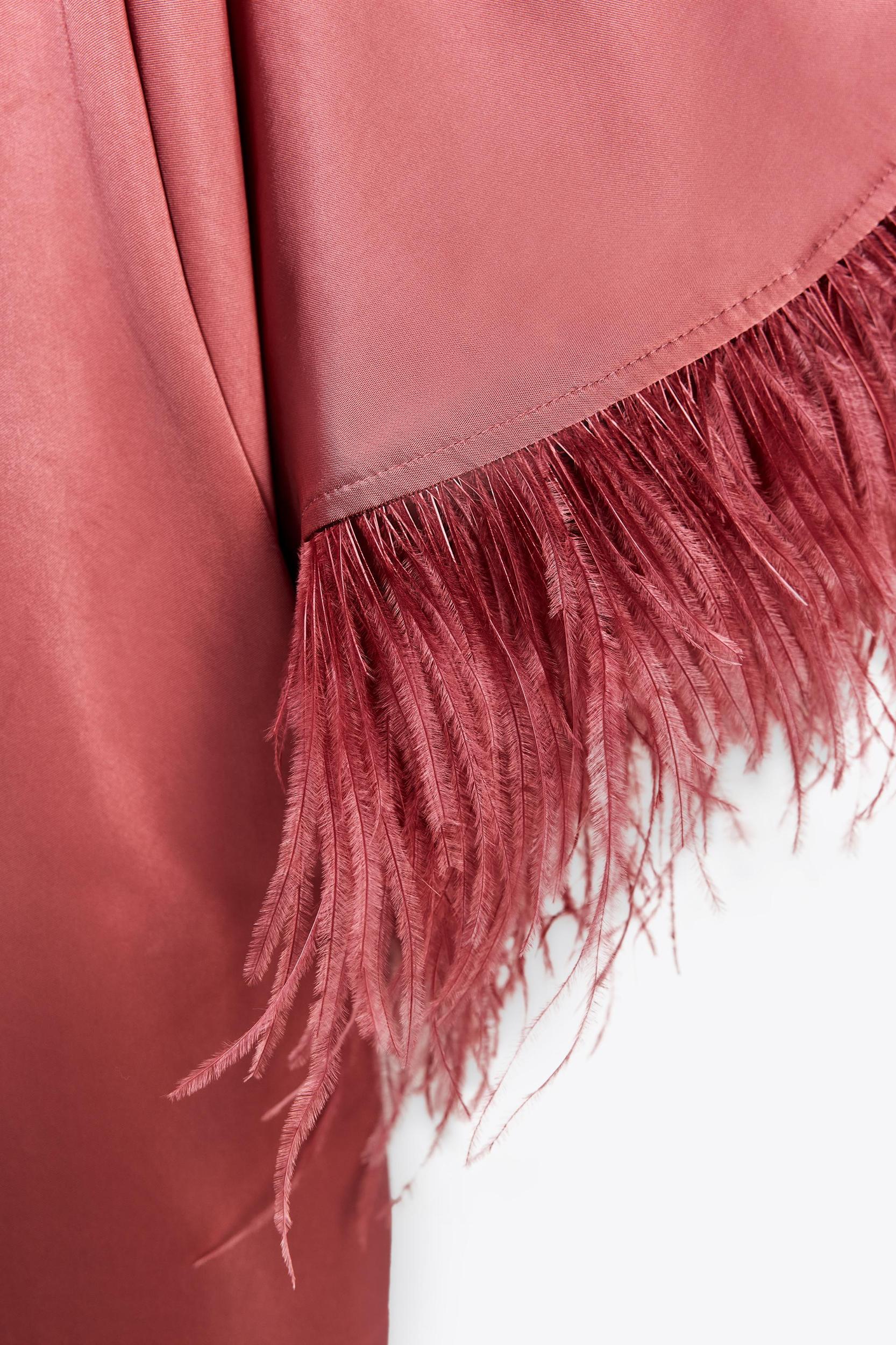 FEATHERED SATIN LONG DRESS Product Image